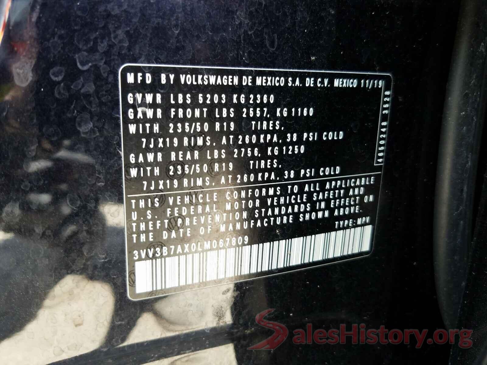 3VV3B7AX0LM067809 2020 VOLKSWAGEN TIGUAN