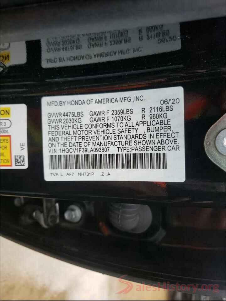 1HGCV1F39LA093607 2020 HONDA ACCORD