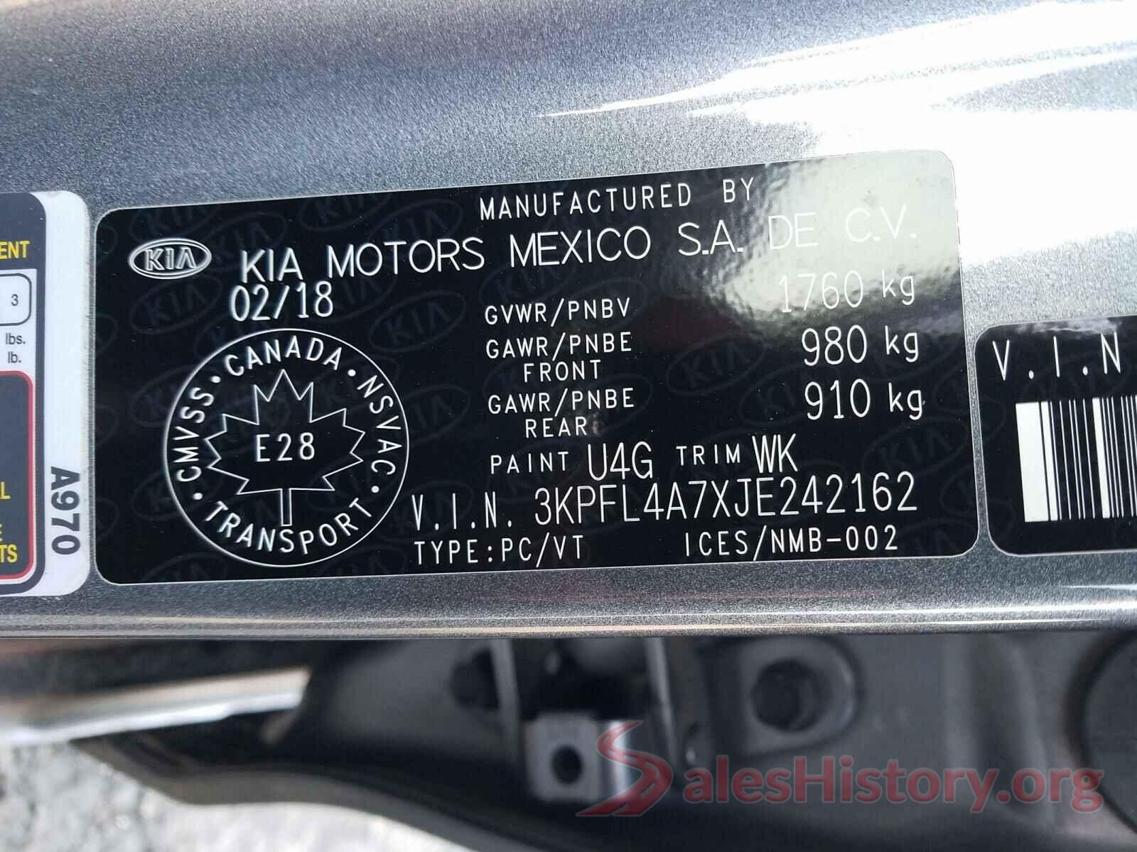 3KPFL4A7XJE242162 2018 KIA FORTE