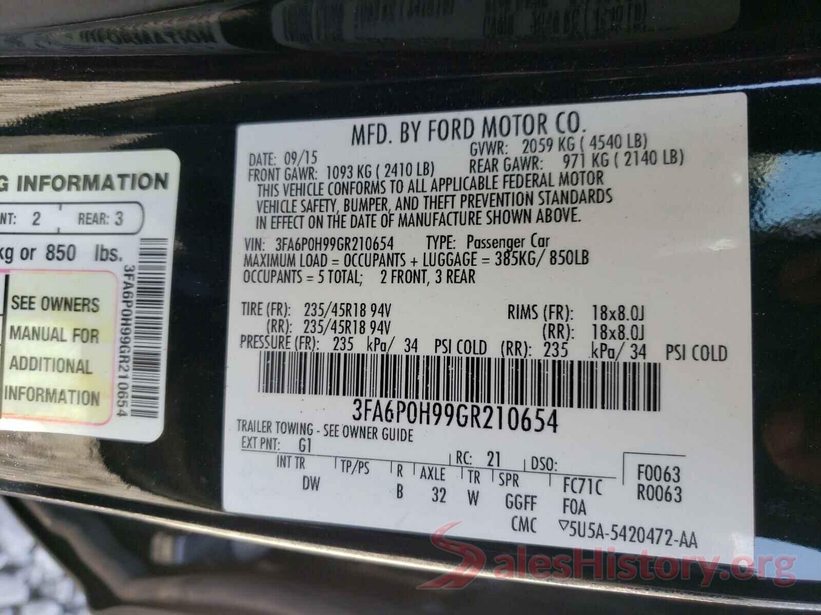 3FA6P0H99GR210654 2016 FORD FUSION