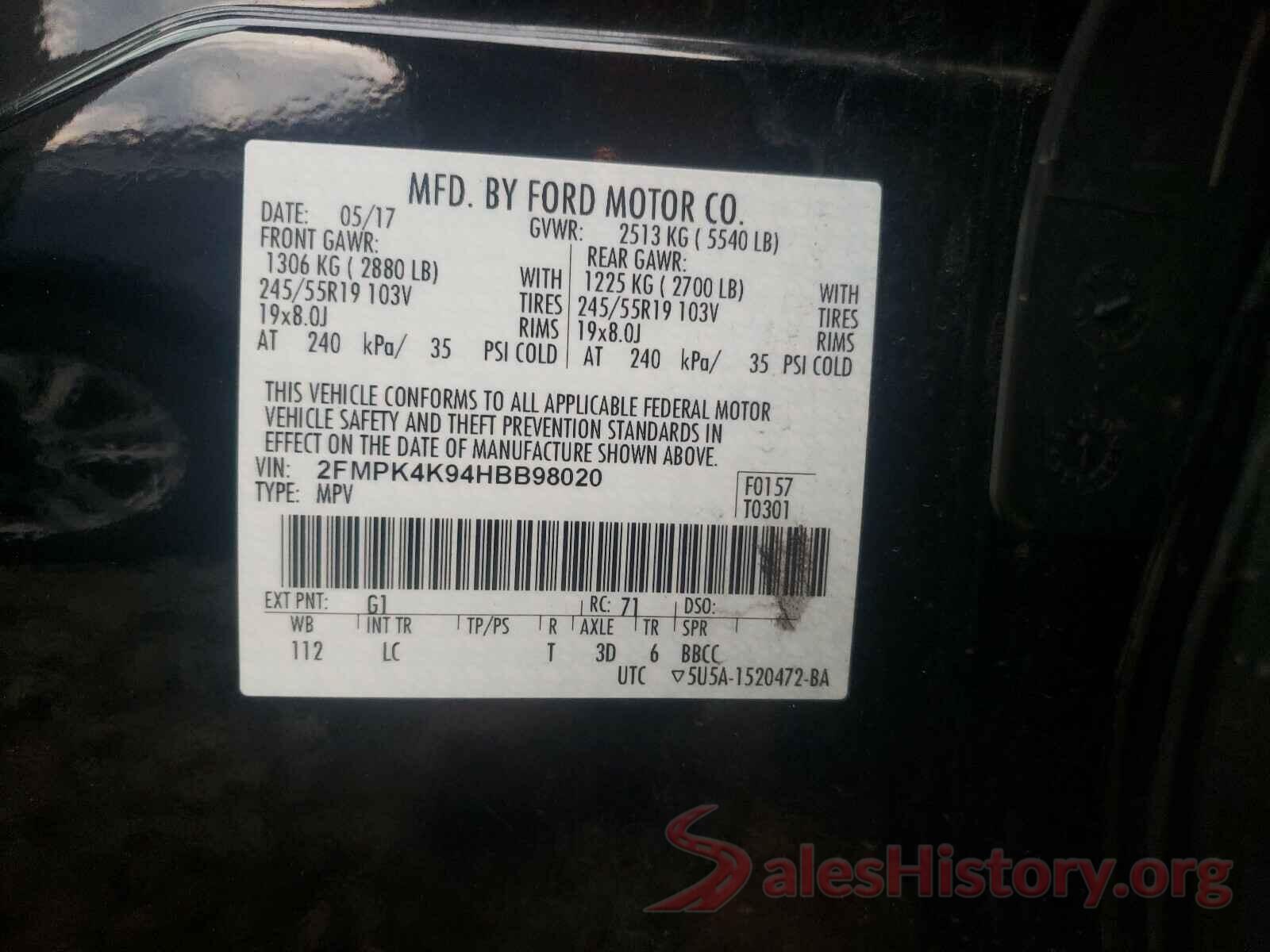 2FMPK4K94HBB98020 2017 FORD EDGE