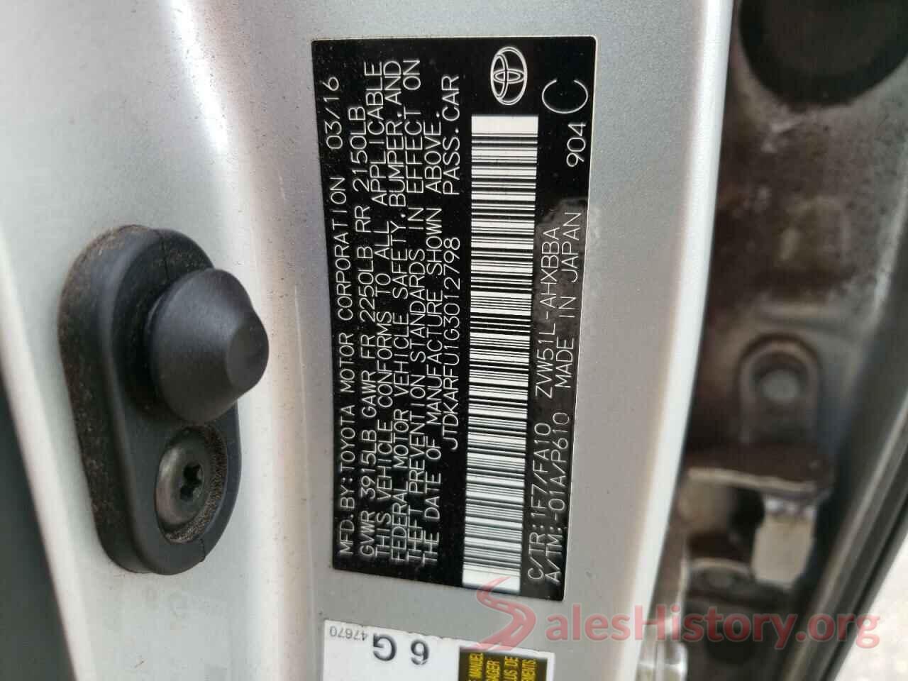 JTDKARFU1G3012798 2016 TOYOTA PRIUS