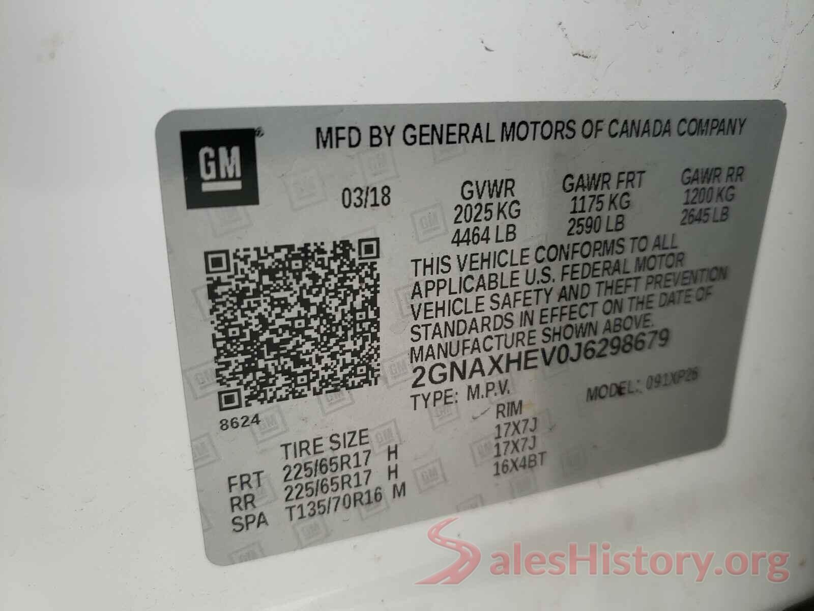 2GNAXHEV0J6298679 2018 CHEVROLET EQUINOX