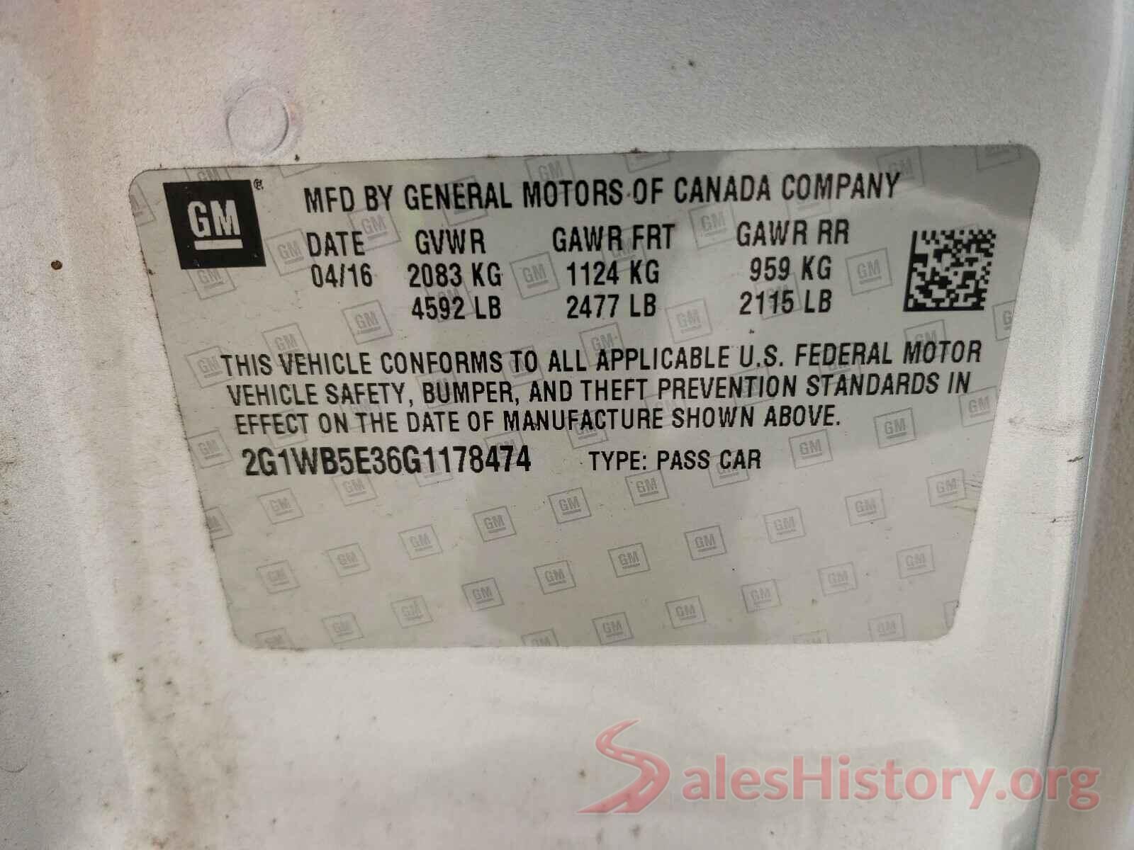 2G1WB5E36G1178474 2016 CHEVROLET IMPALA