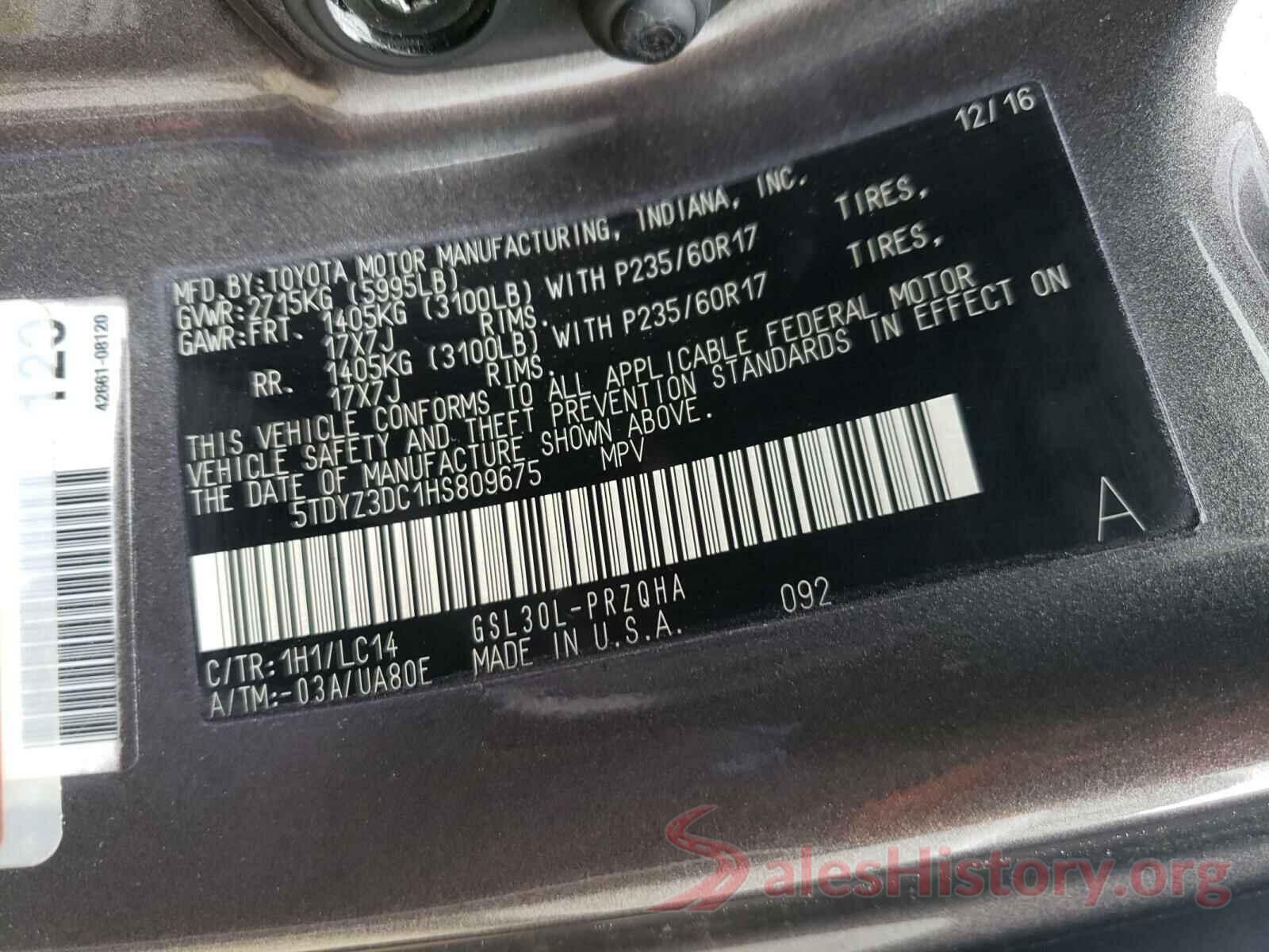 5TDYZ3DC1HS809675 2017 TOYOTA SIENNA