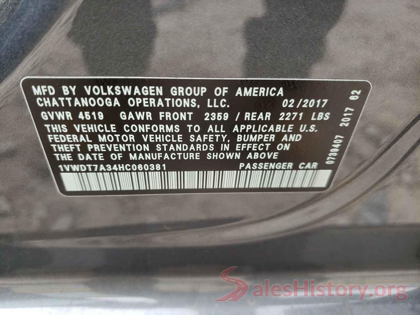 1VWDT7A34HC060381 2017 VOLKSWAGEN PASSAT