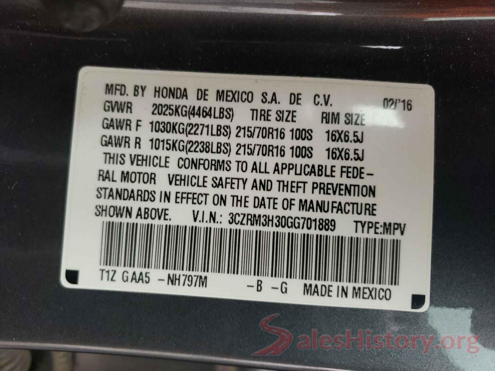 3CZRM3H30GG701889 2016 HONDA CRV