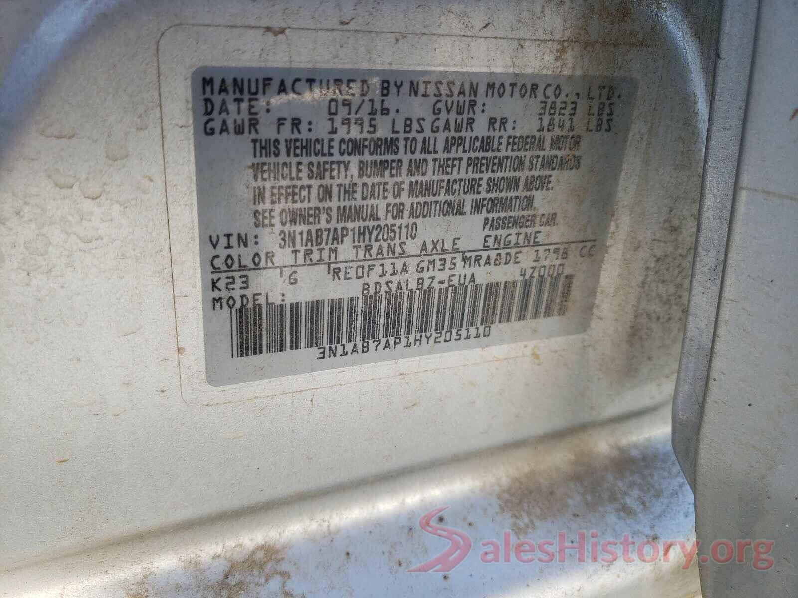 3N1AB7AP1HY205110 2017 NISSAN SENTRA