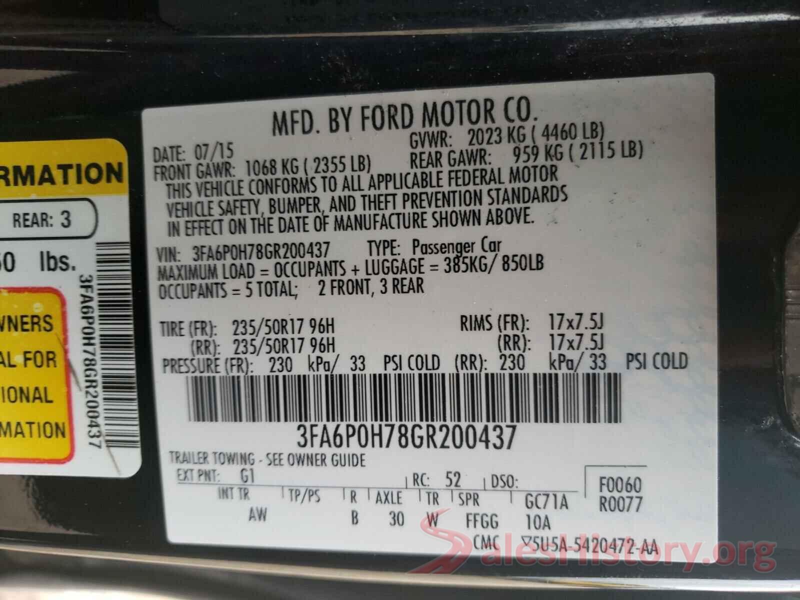 3FA6P0H78GR200437 2016 FORD FUSION