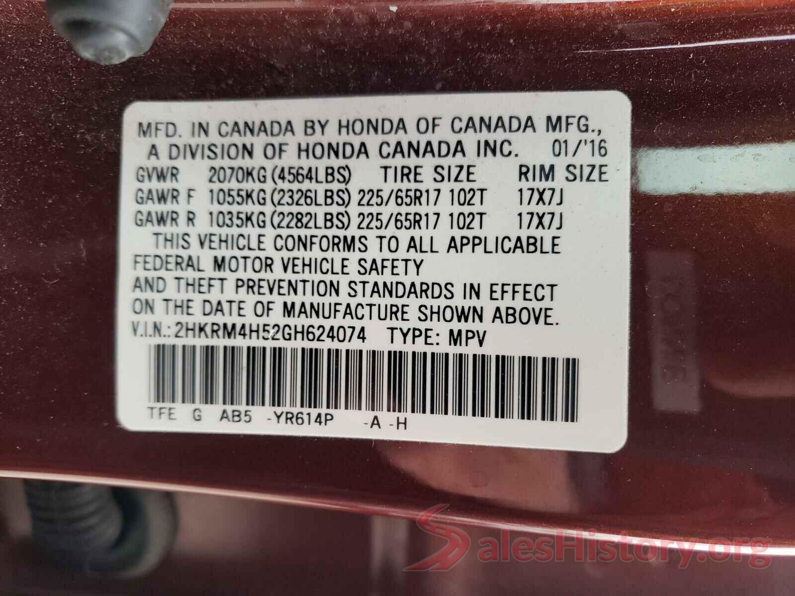 2HKRM4H52GH624074 2016 HONDA CRV