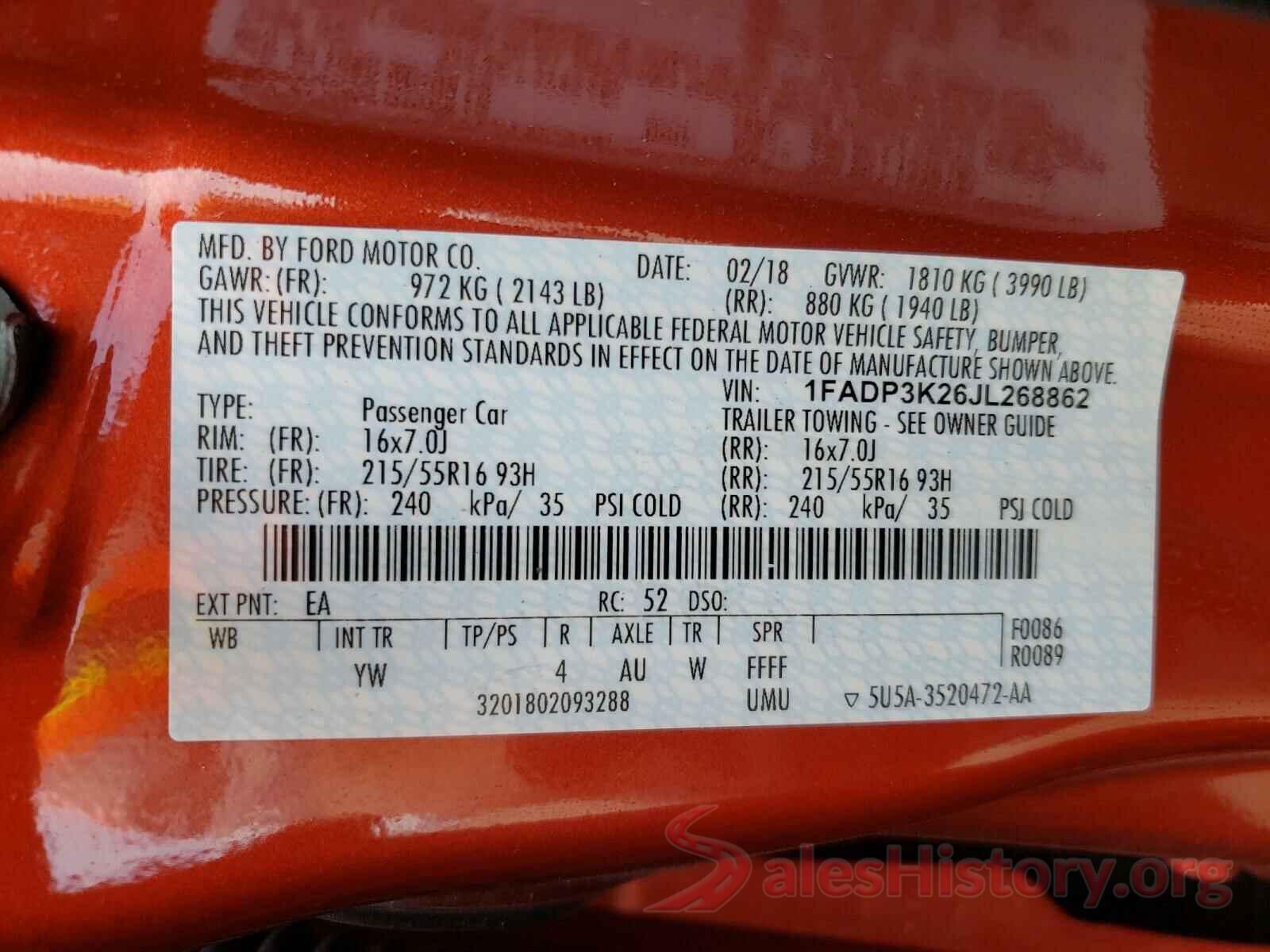 1FADP3K26JL268862 2018 FORD FOCUS