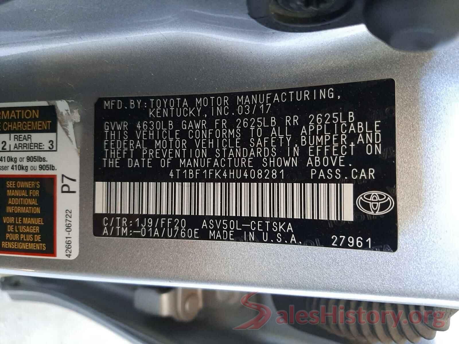 4T1BF1FK4HU408281 2017 TOYOTA CAMRY