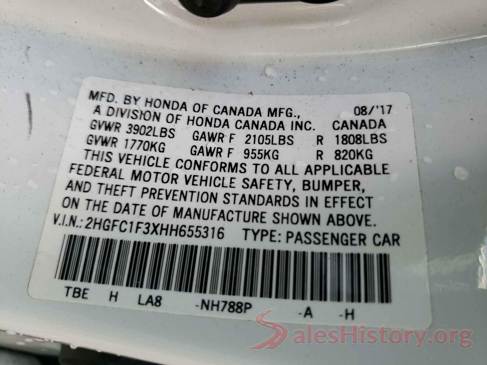 2HGFC1F3XHH655316 2017 HONDA CIVIC