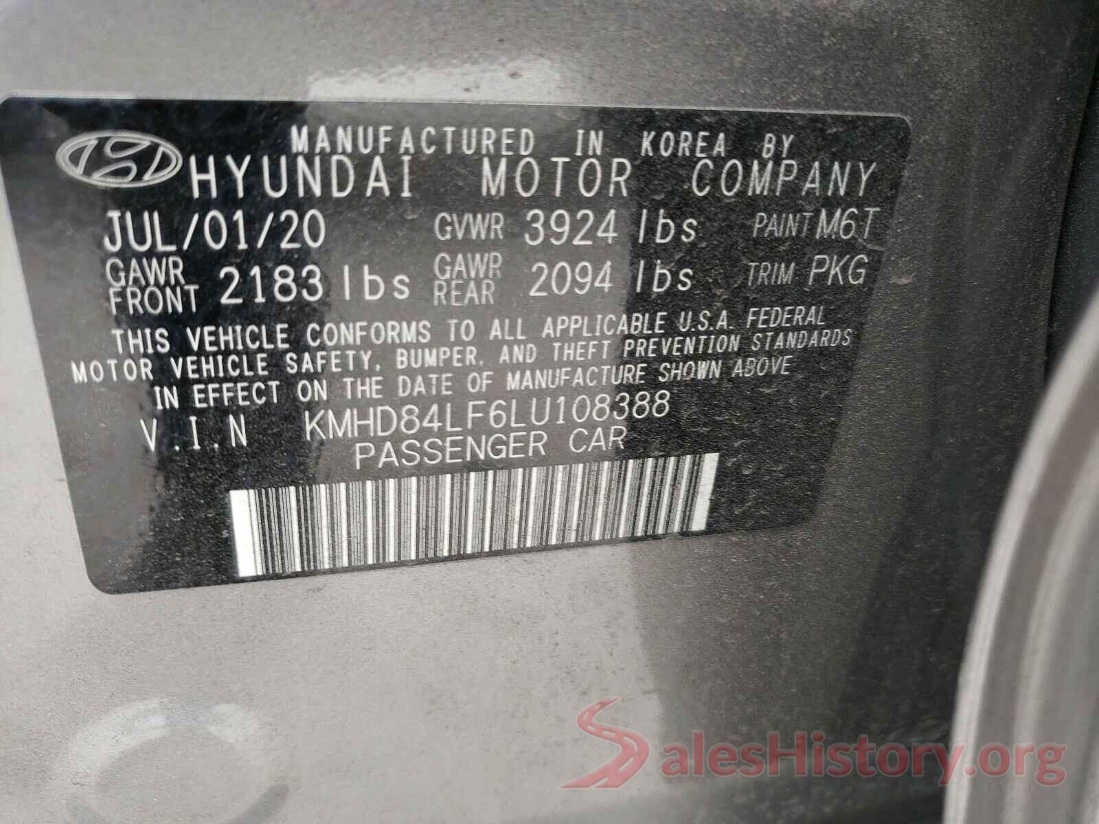 KMHD84LF6LU108388 2020 HYUNDAI ELANTRA