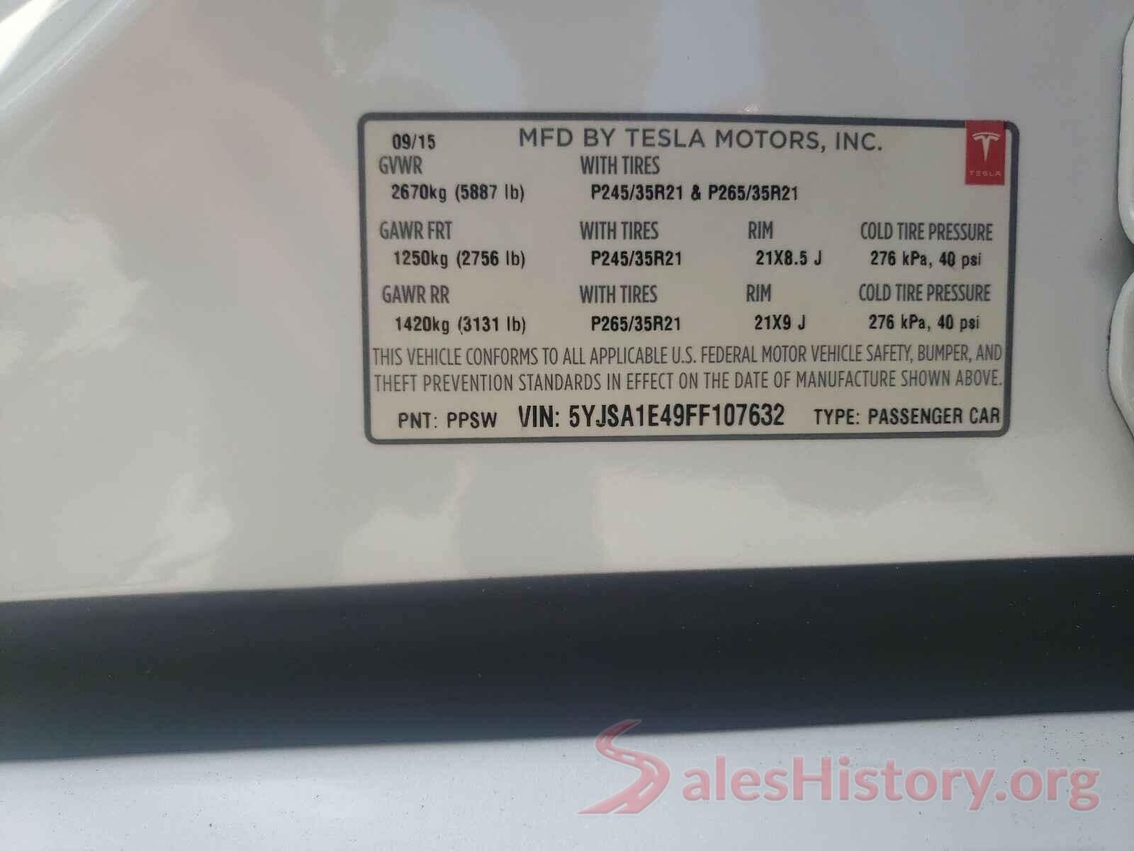 5YJSA1E49FF107632 2015 TESLA MODEL S