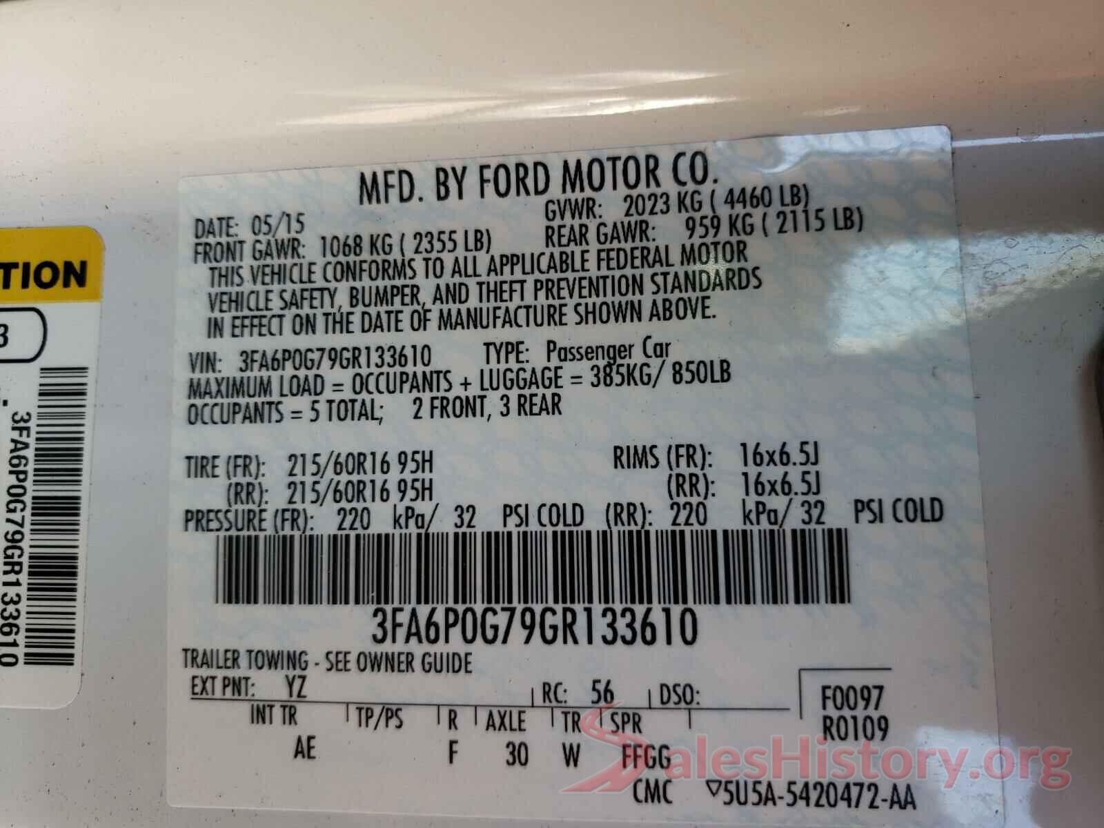 3FA6P0G79GR133610 2016 FORD FUSION