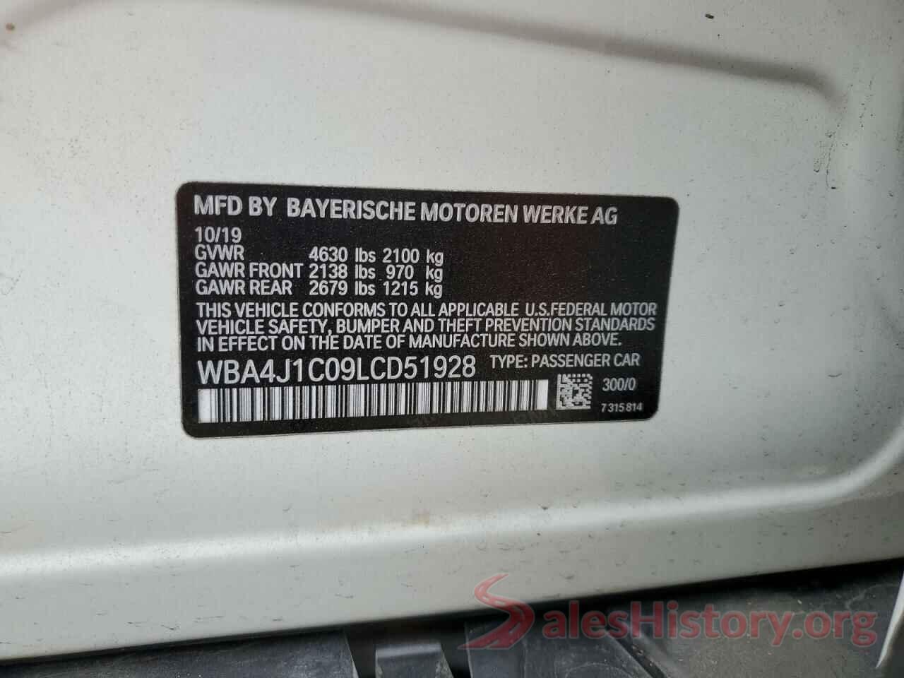 WBA4J1C09LCD51928 2020 BMW 4 SERIES