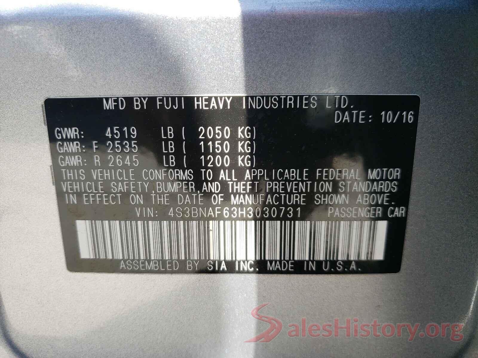 4S3BNAF63H3030731 2017 SUBARU LEGACY