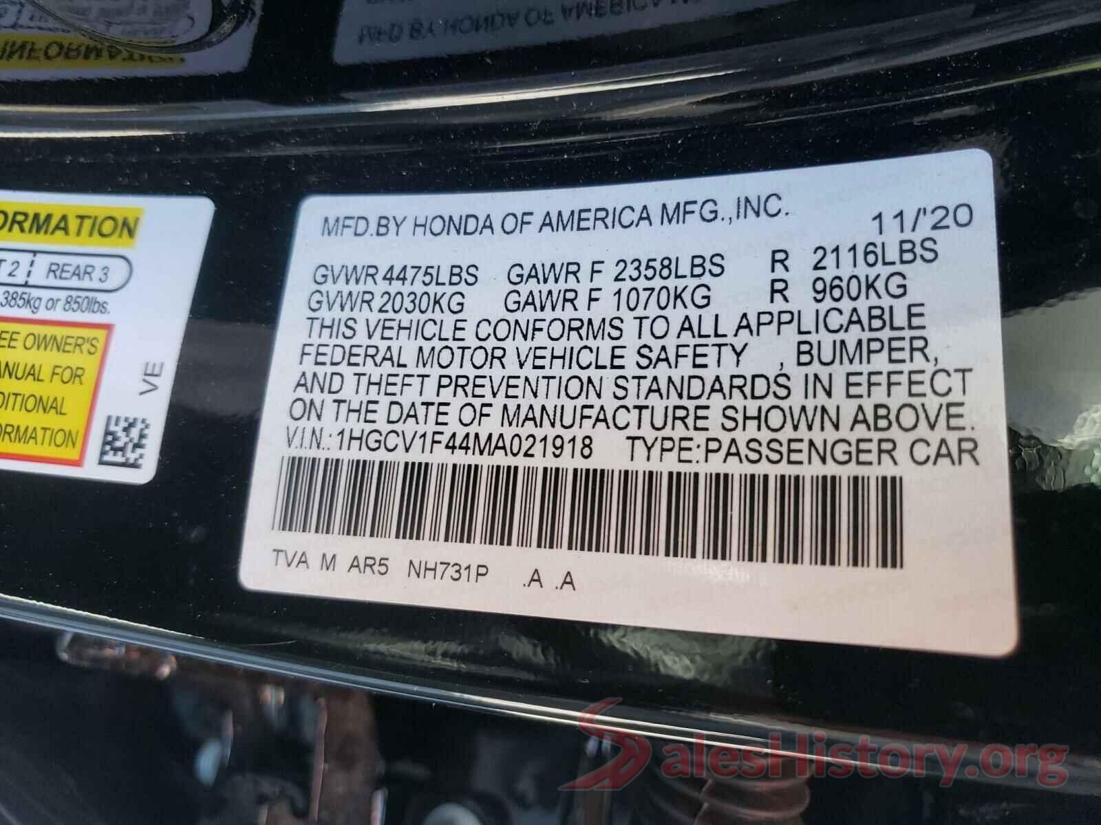 1HGCV1F44MA021918 2021 HONDA ACCORD