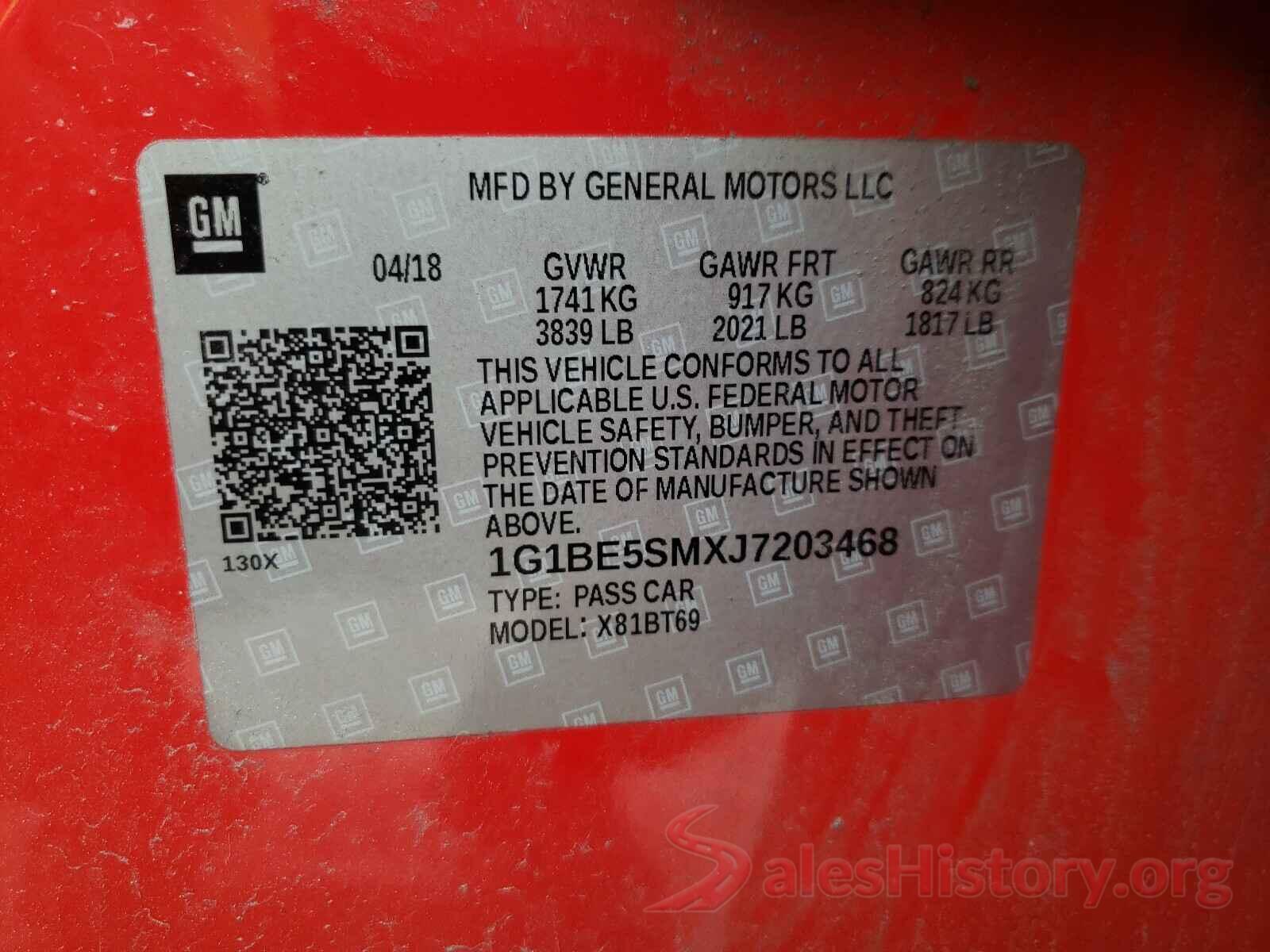 1G1BE5SMXJ7203468 2018 CHEVROLET CRUZE