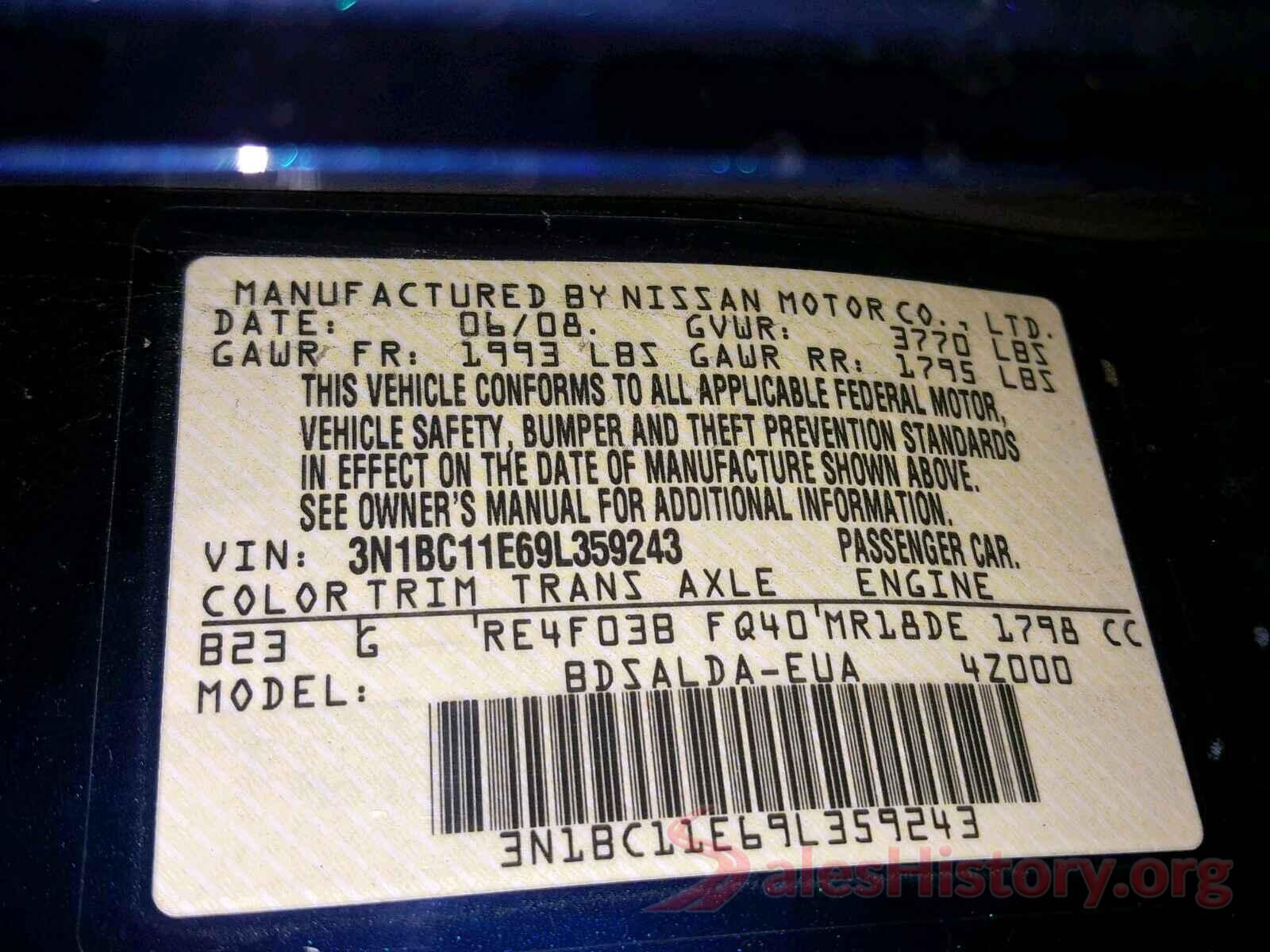 3N1BC11E69L359243 2009 NISSAN VERSA