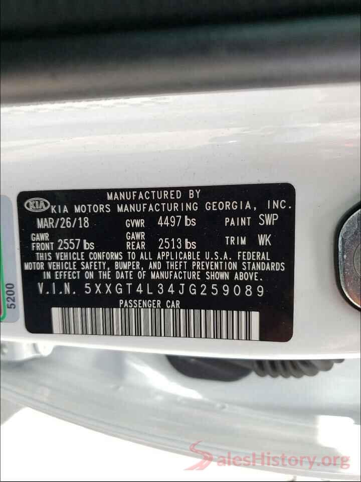 5XXGT4L34JG259089 2018 KIA OPTIMA