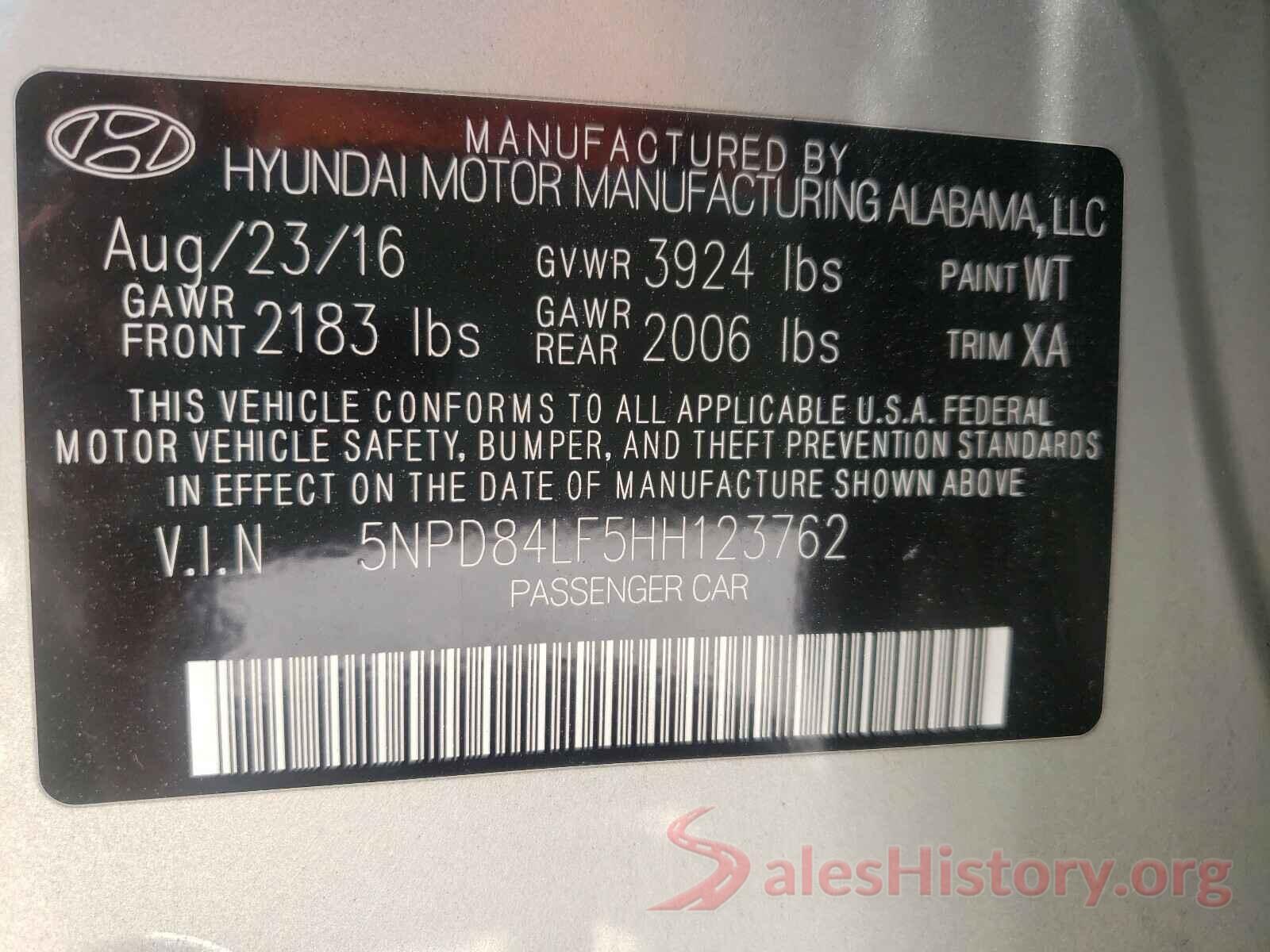 5NPD84LF5HH123762 2017 HYUNDAI ELANTRA