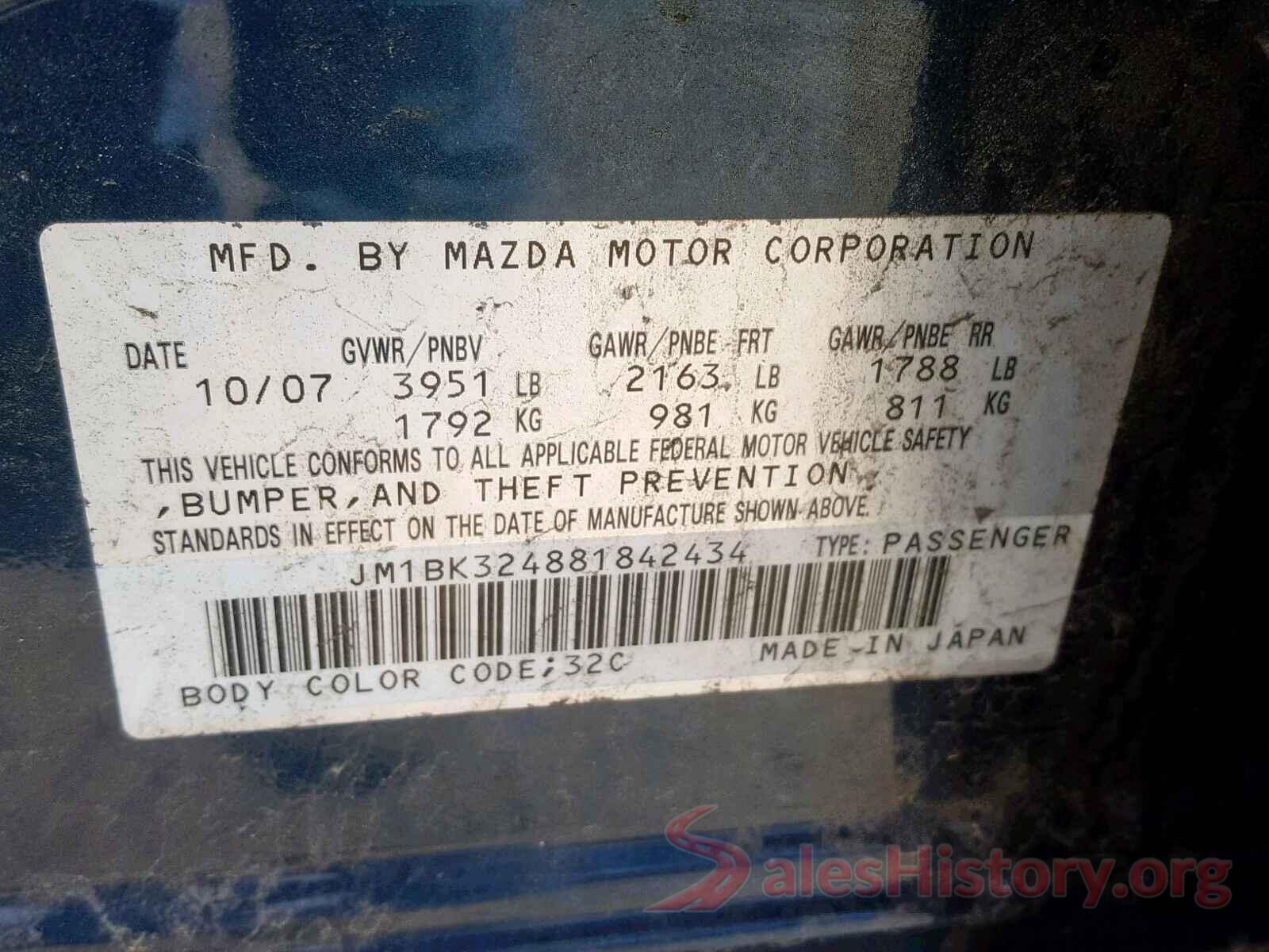 JM1BK324881842434 2008 MAZDA 3 S