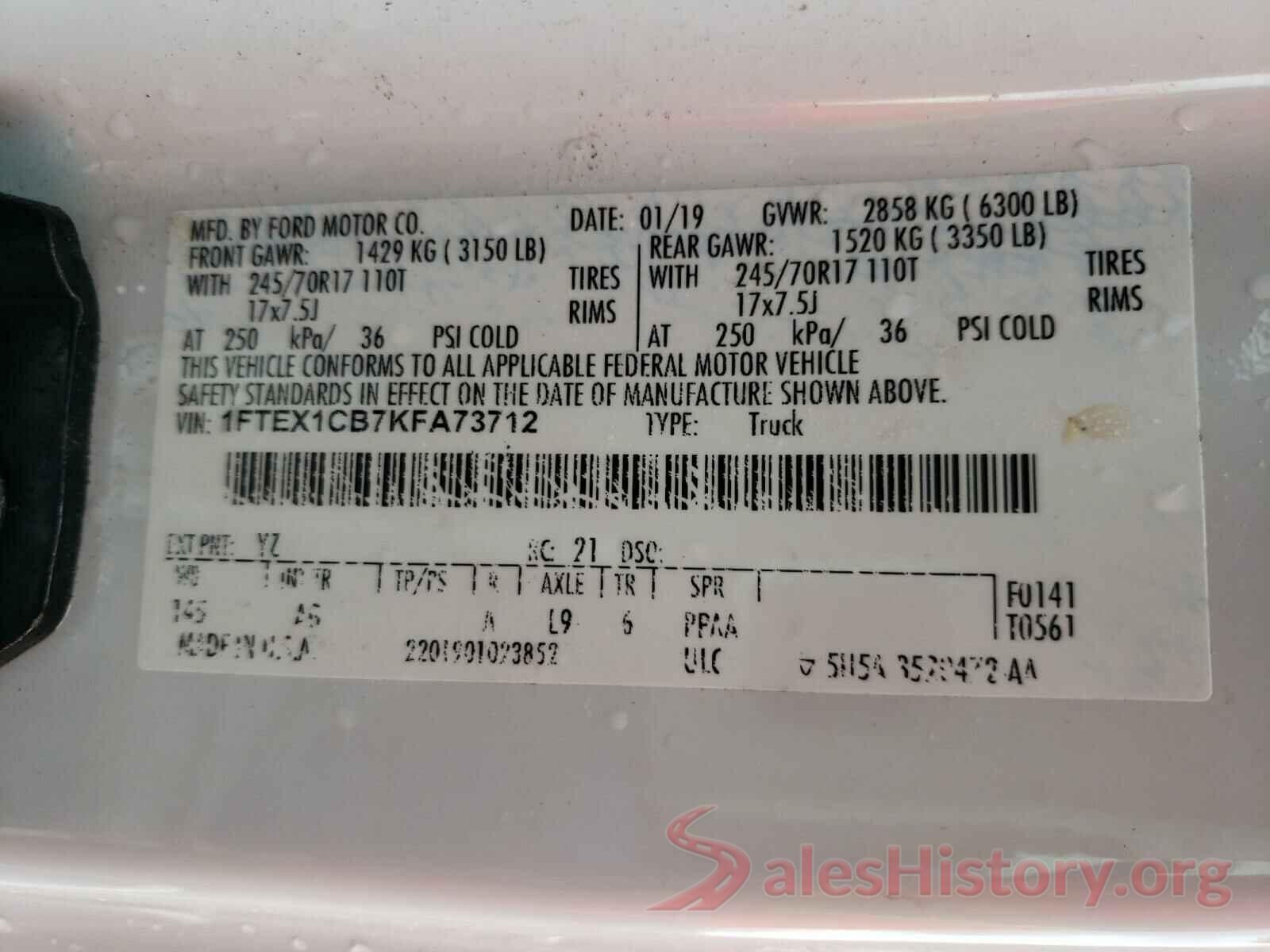 1FTEX1CB7KFA73712 2019 FORD F150