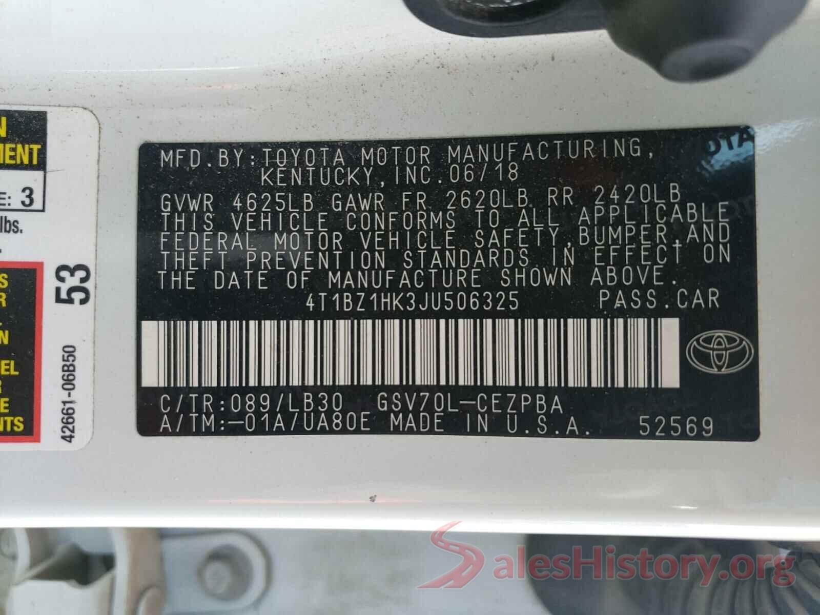 4T1BZ1HK3JU506325 2018 TOYOTA CAMRY