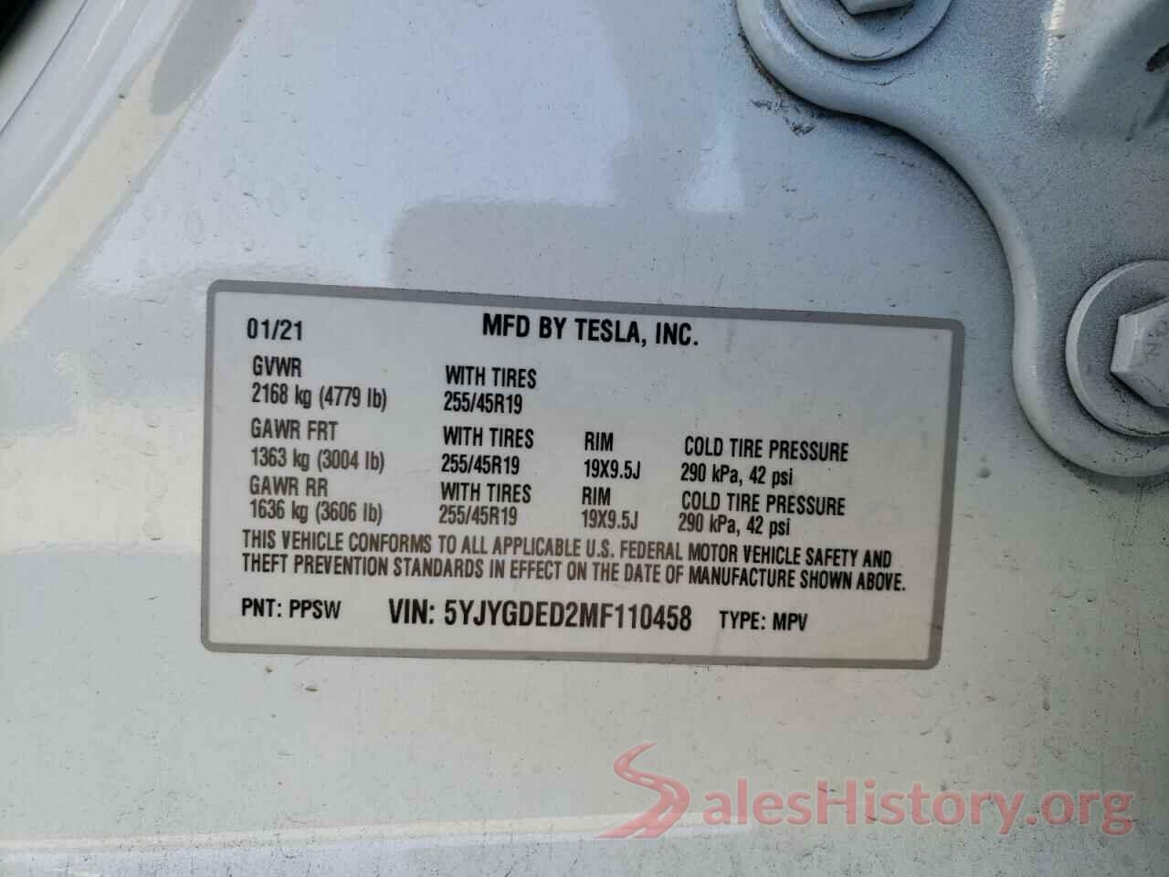 5YJYGDED2MF110458 2021 TESLA MODEL Y