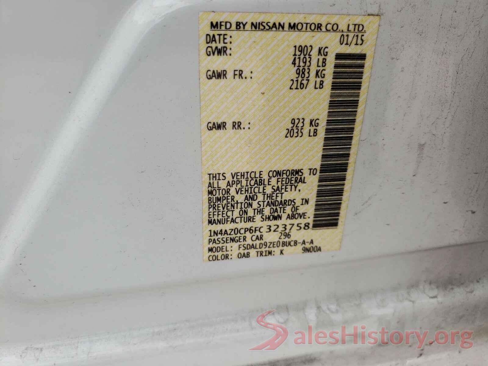 1N4AZ0CP6FC323758 2015 NISSAN LEAF