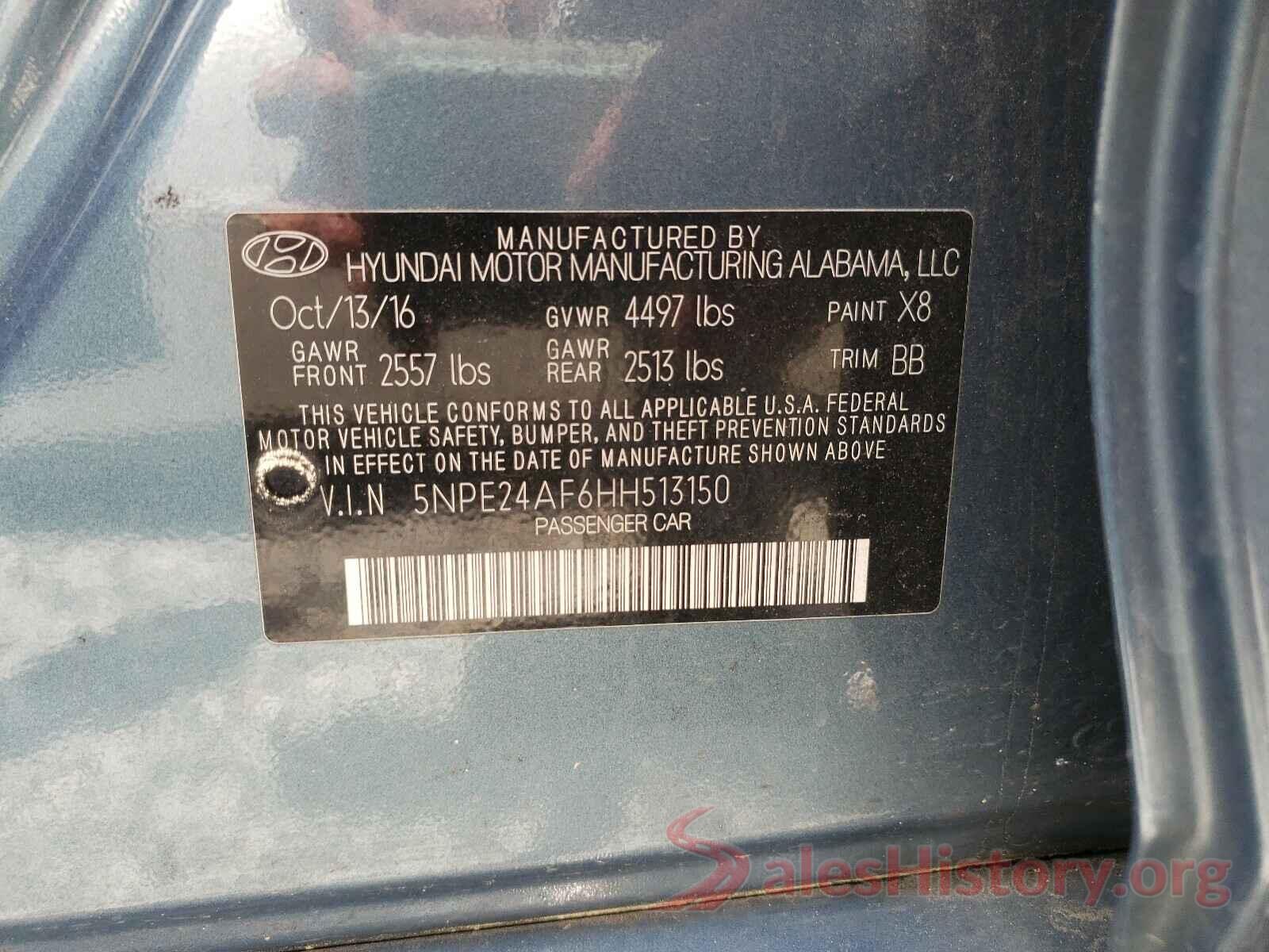 5NPE24AF6HH513150 2017 HYUNDAI SONATA