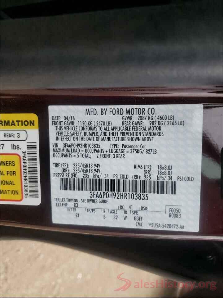 3FA6P0H92HR103835 2017 FORD FUSION