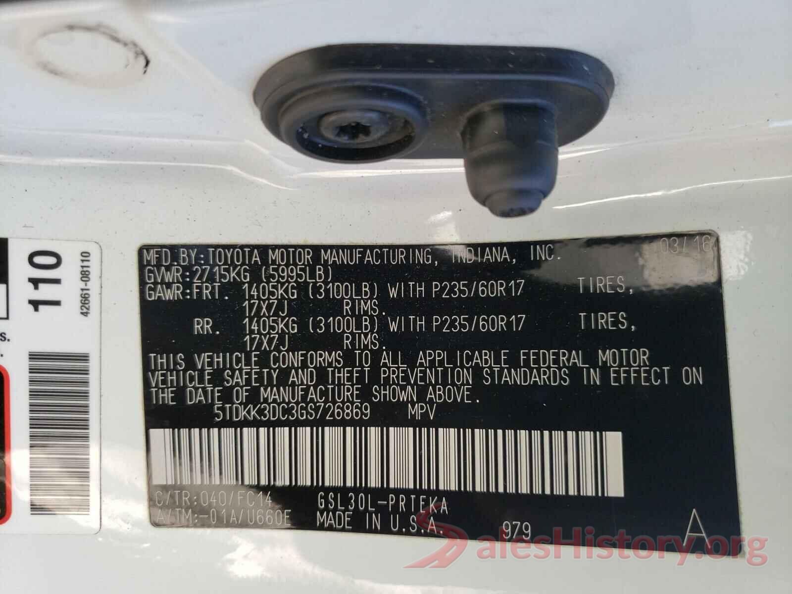 5TDKK3DC3GS726869 2016 TOYOTA SIENNA