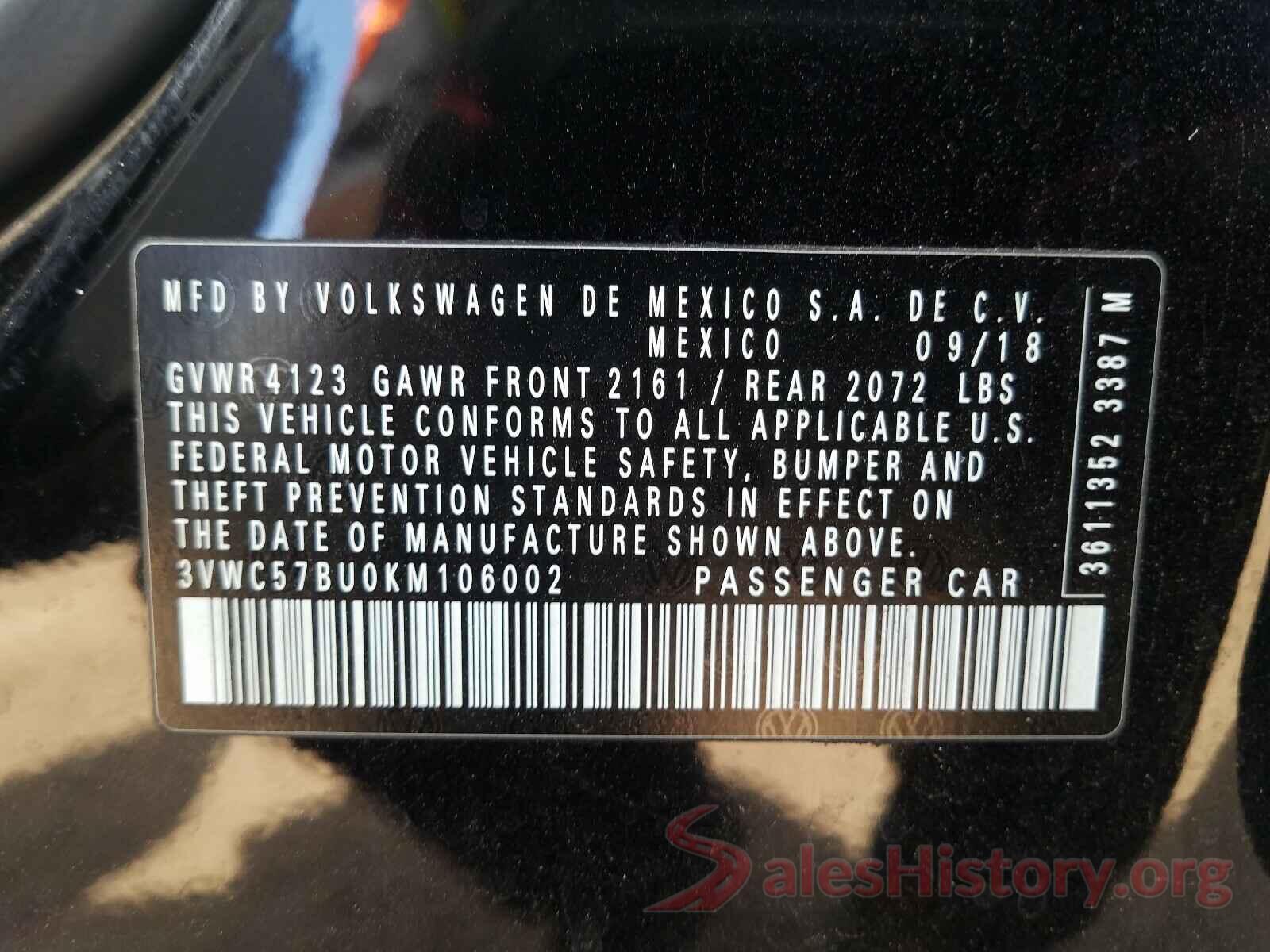 3VWC57BU0KM106002 2019 VOLKSWAGEN JETTA