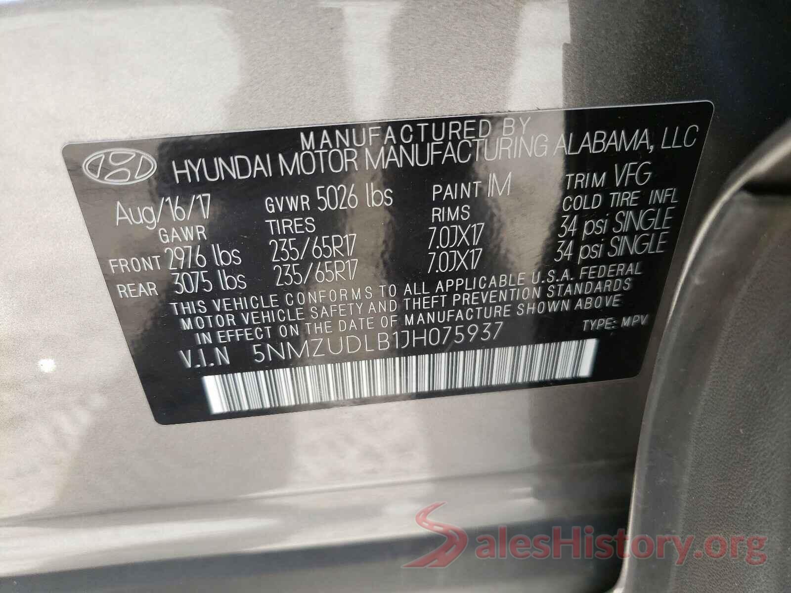 5NMZUDLB1JH075937 2018 HYUNDAI SANTA FE