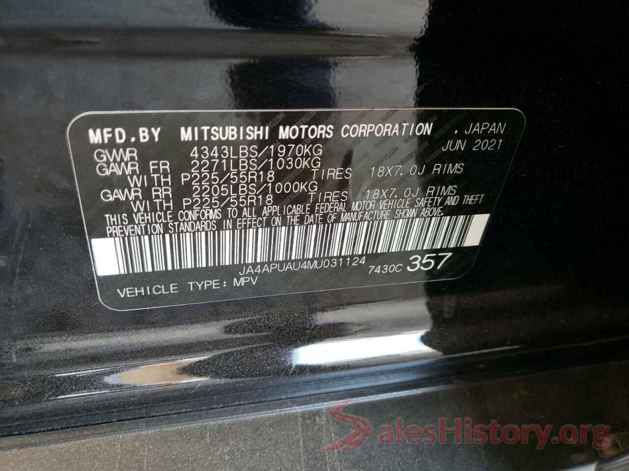 JA4APUAU4MU031124 2021 MITSUBISHI OUTLANDER