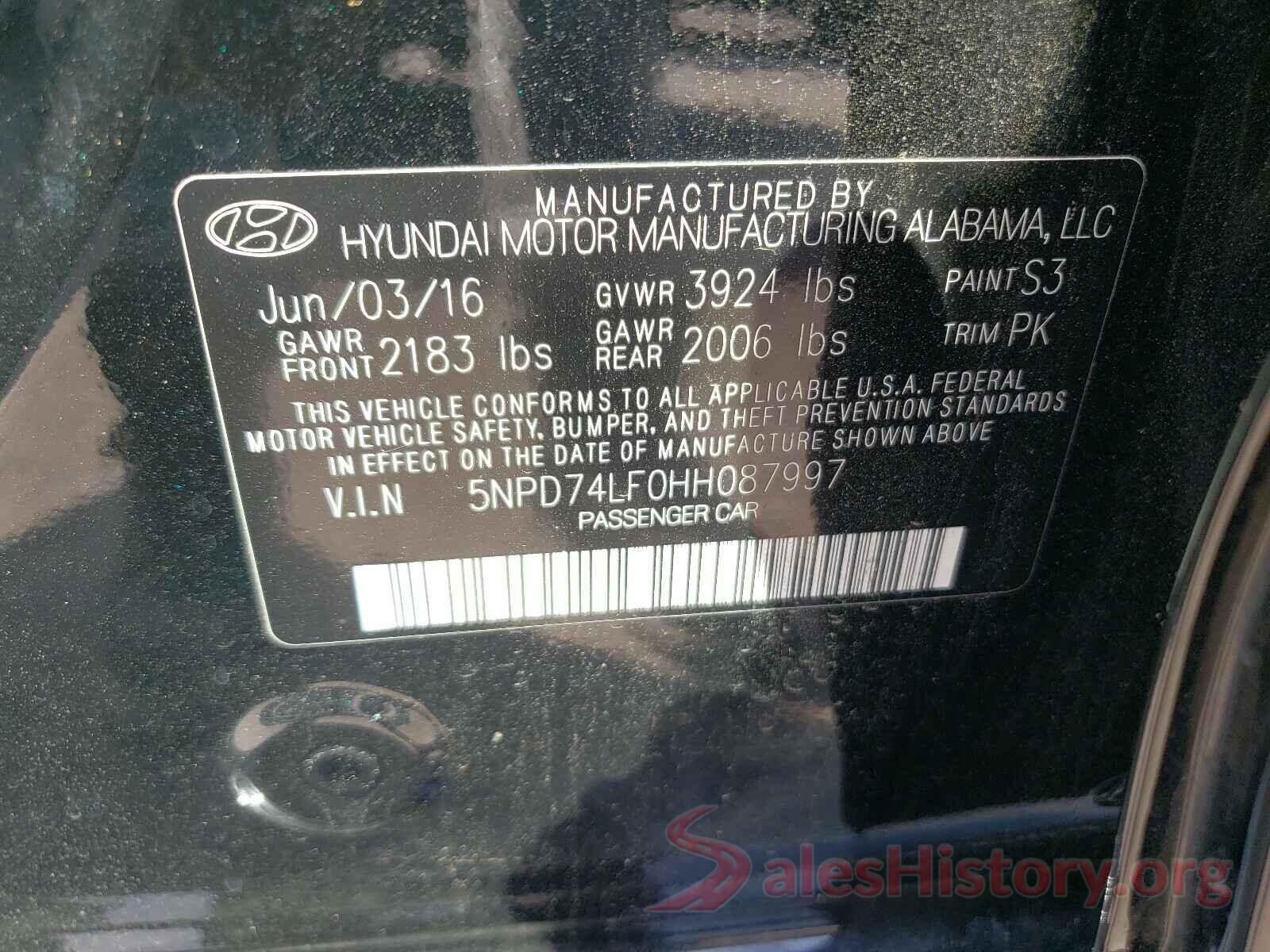 5NPD74LF0HH087997 2017 HYUNDAI ELANTRA