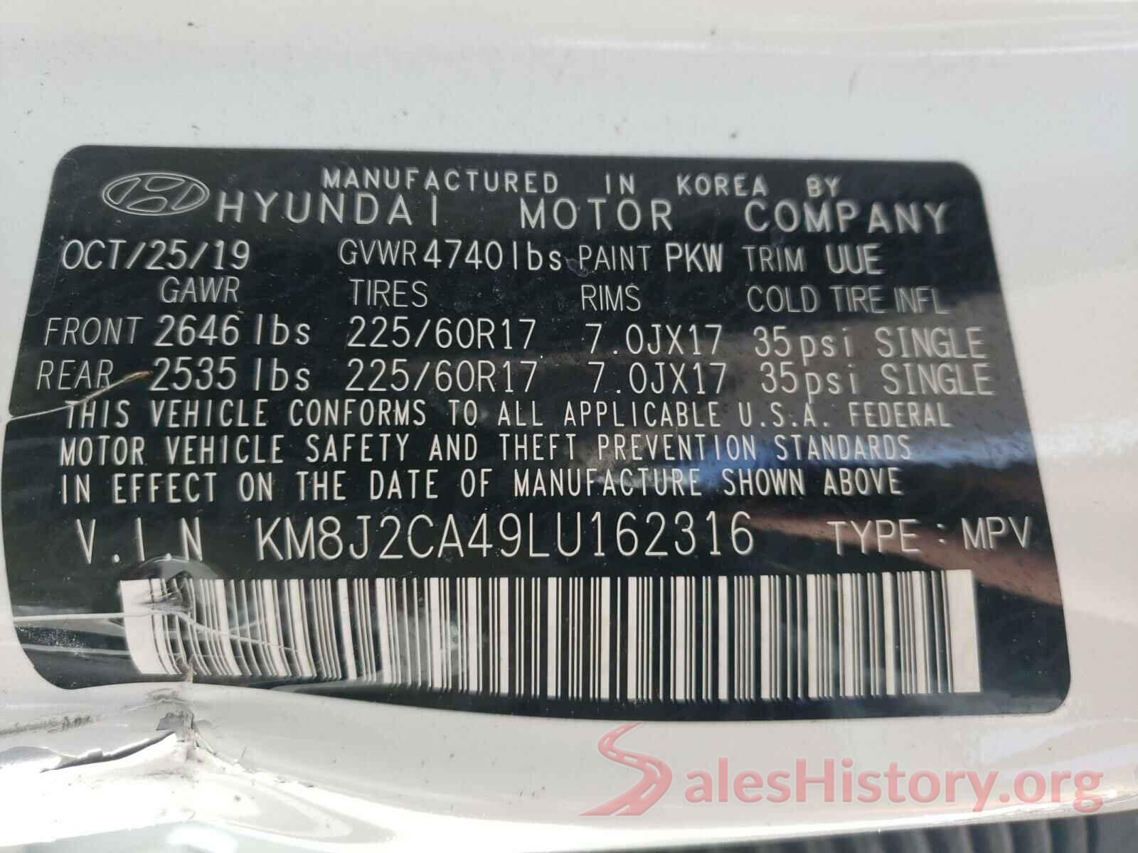 KM8J2CA49LU162316 2020 HYUNDAI TUCSON