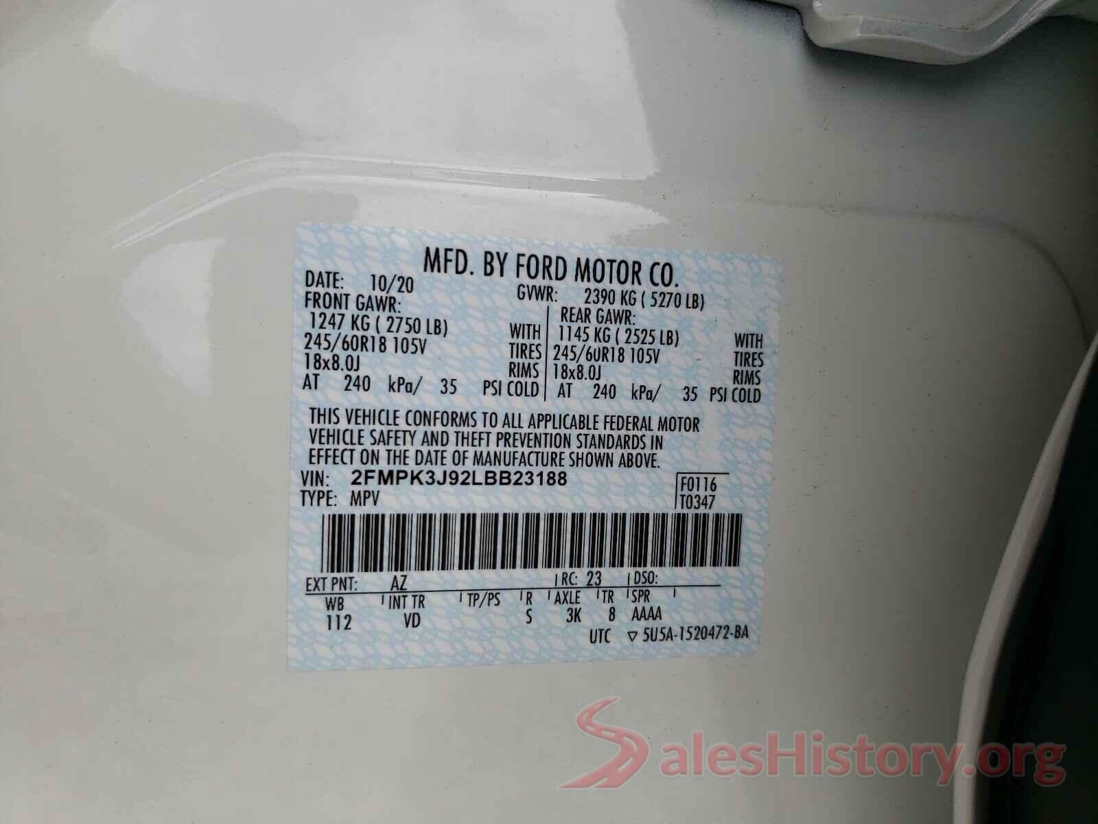 2FMPK3J92LBB23188 2020 FORD EDGE