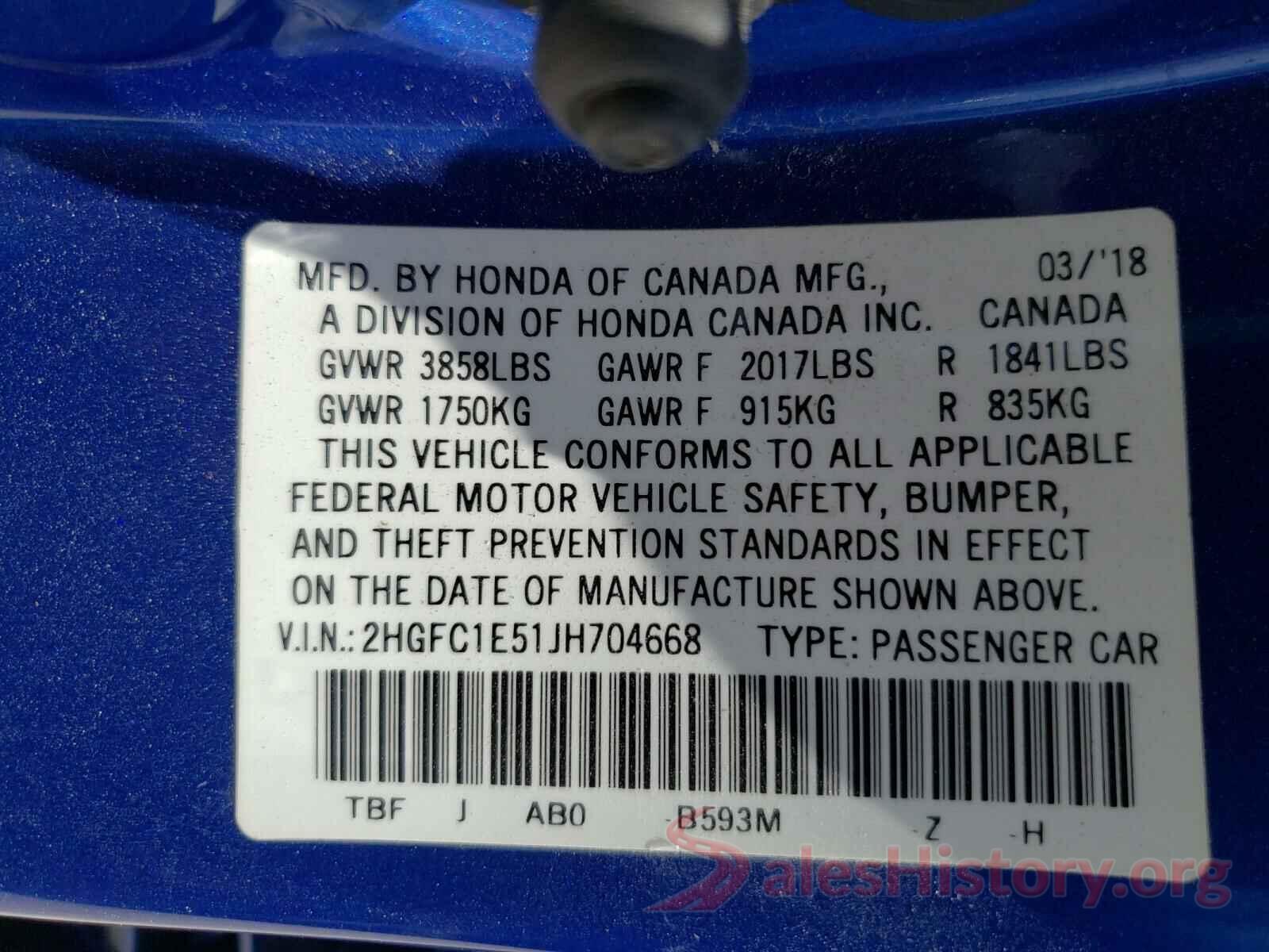 2HGFC1E51JH704668 2018 HONDA CIVIC