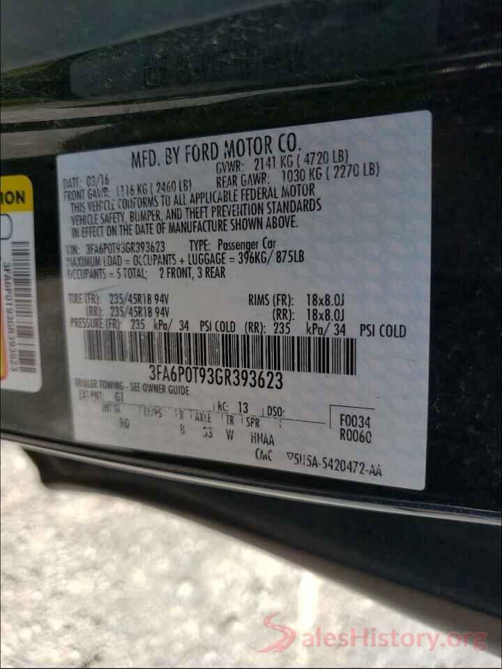 3FA6P0T93GR393623 2016 FORD FUSION