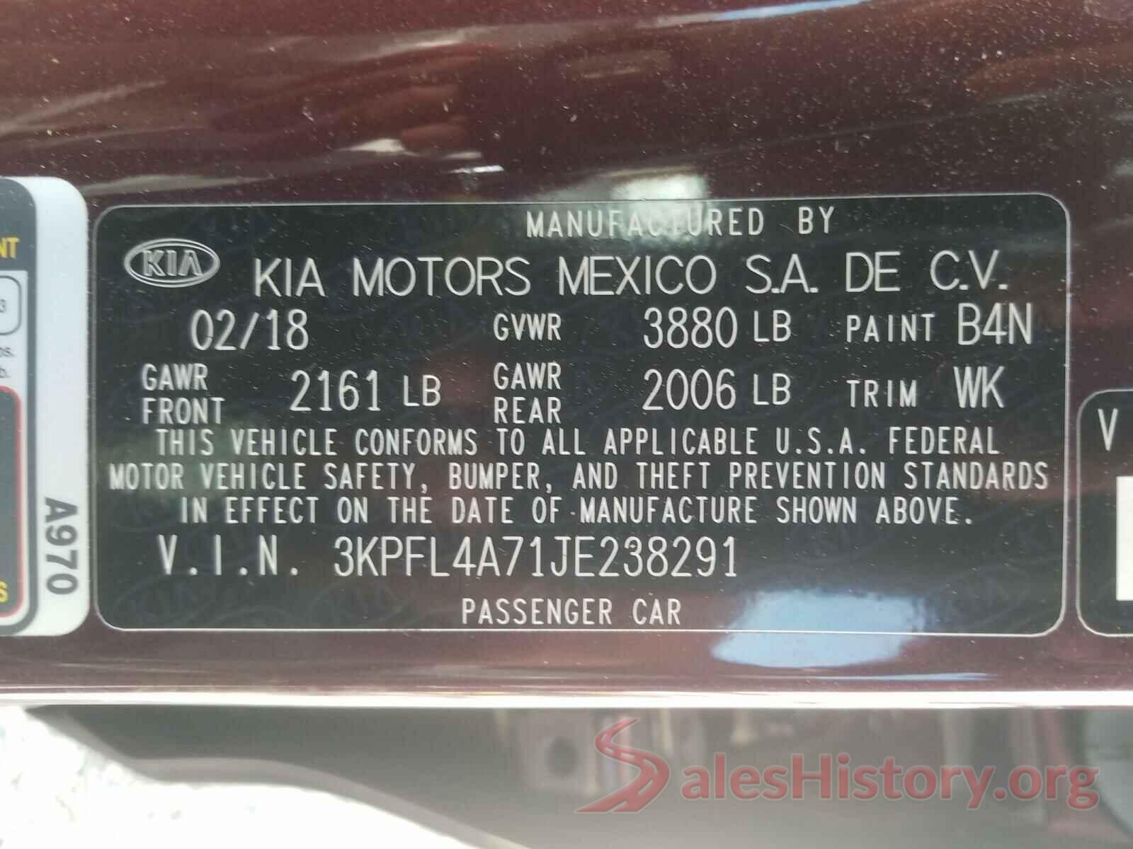 3KPFL4A71JE238291 2018 KIA FORTE