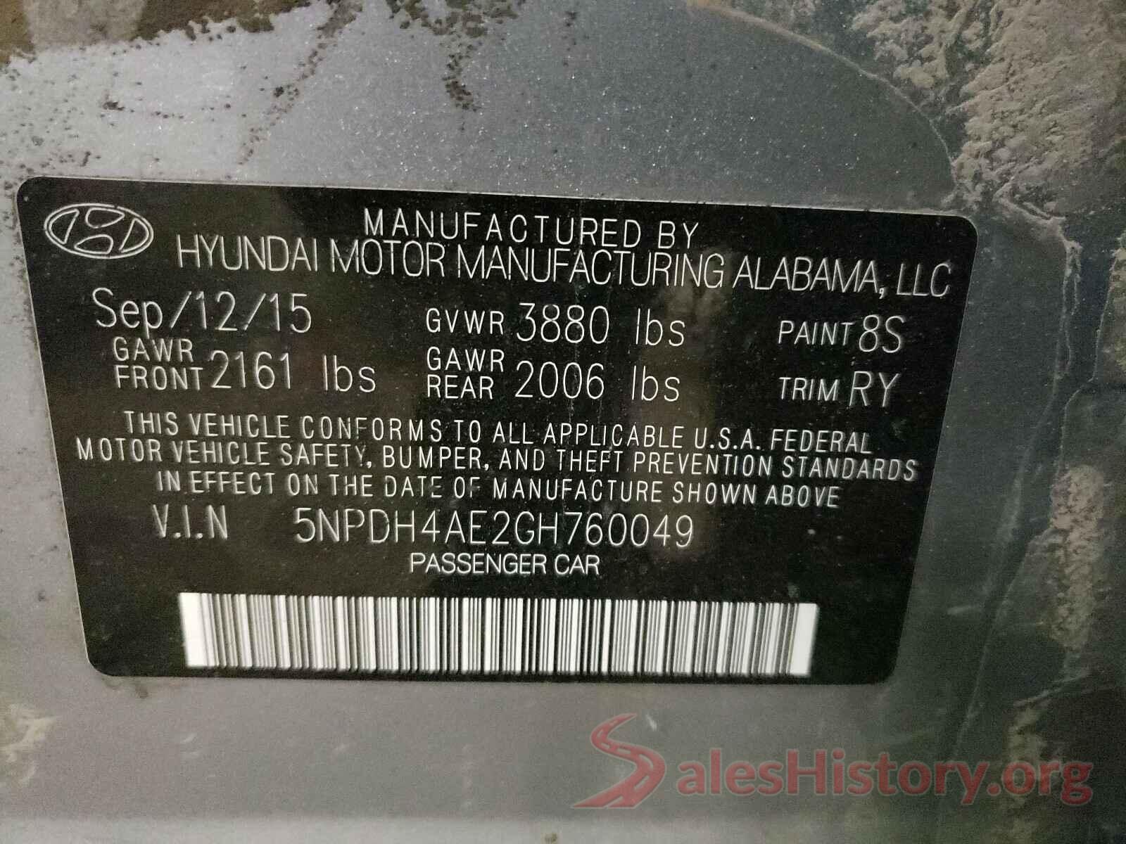 5NPDH4AE2GH760049 2016 HYUNDAI ELANTRA