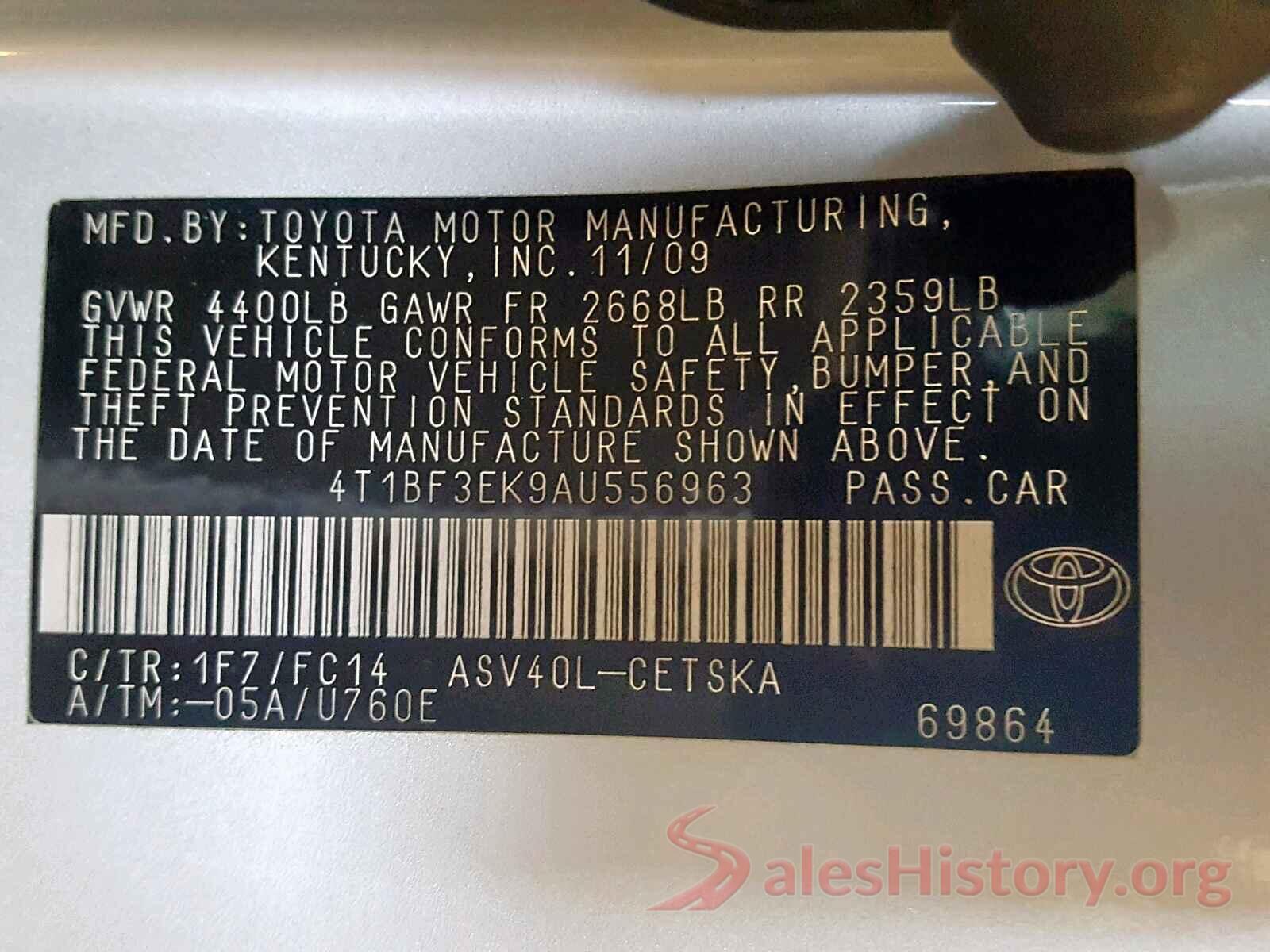 4T1BF3EK9AU556963 2010 TOYOTA CAMRY BASE