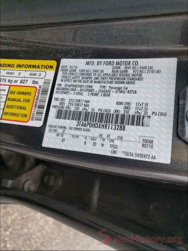 3FA6P0HDXHR113288 2017 FORD FUSION