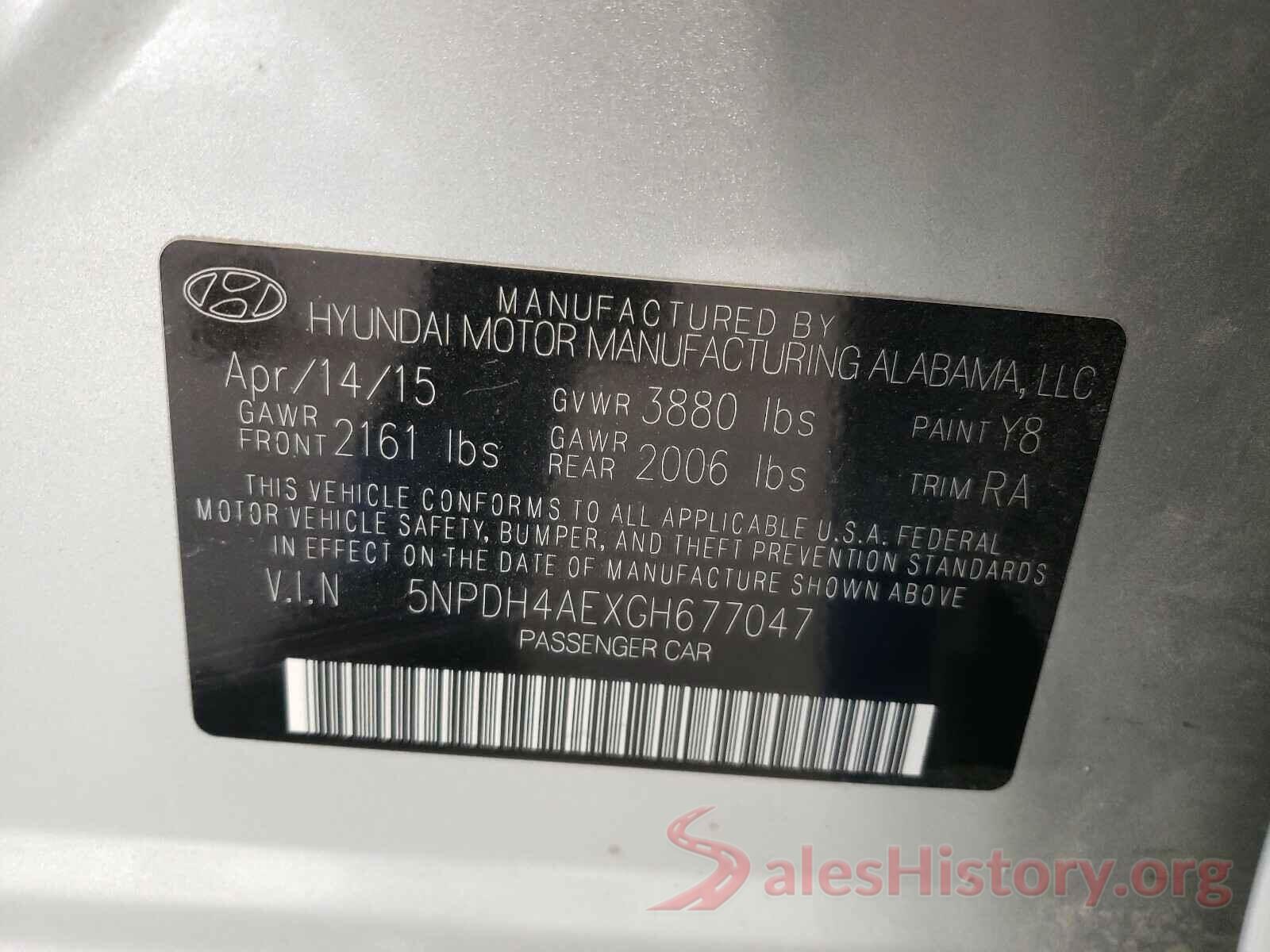 5NPDH4AEXGH677047 2016 HYUNDAI ELANTRA