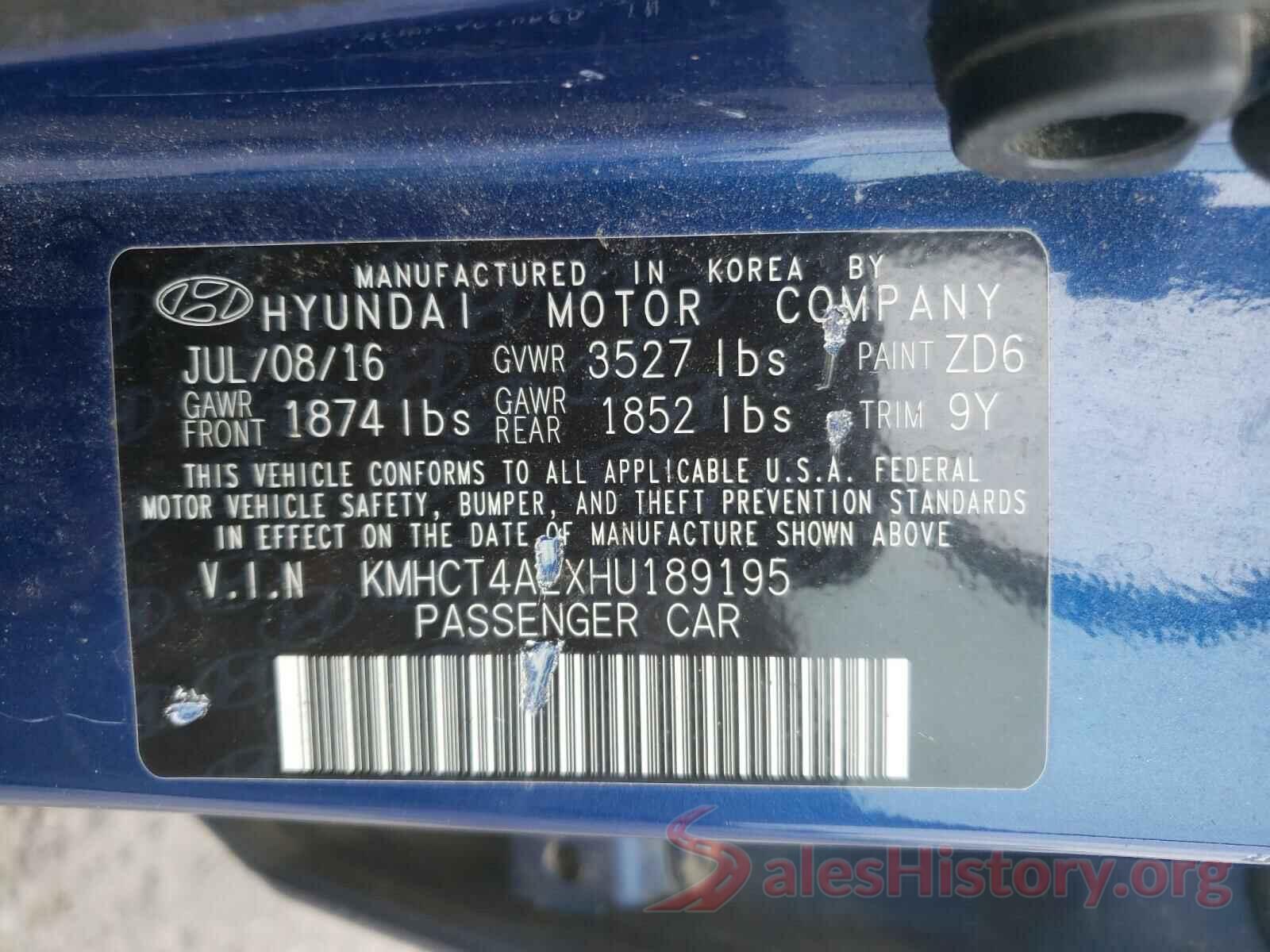 KMHCT4AEXHU189195 2017 HYUNDAI ACCENT