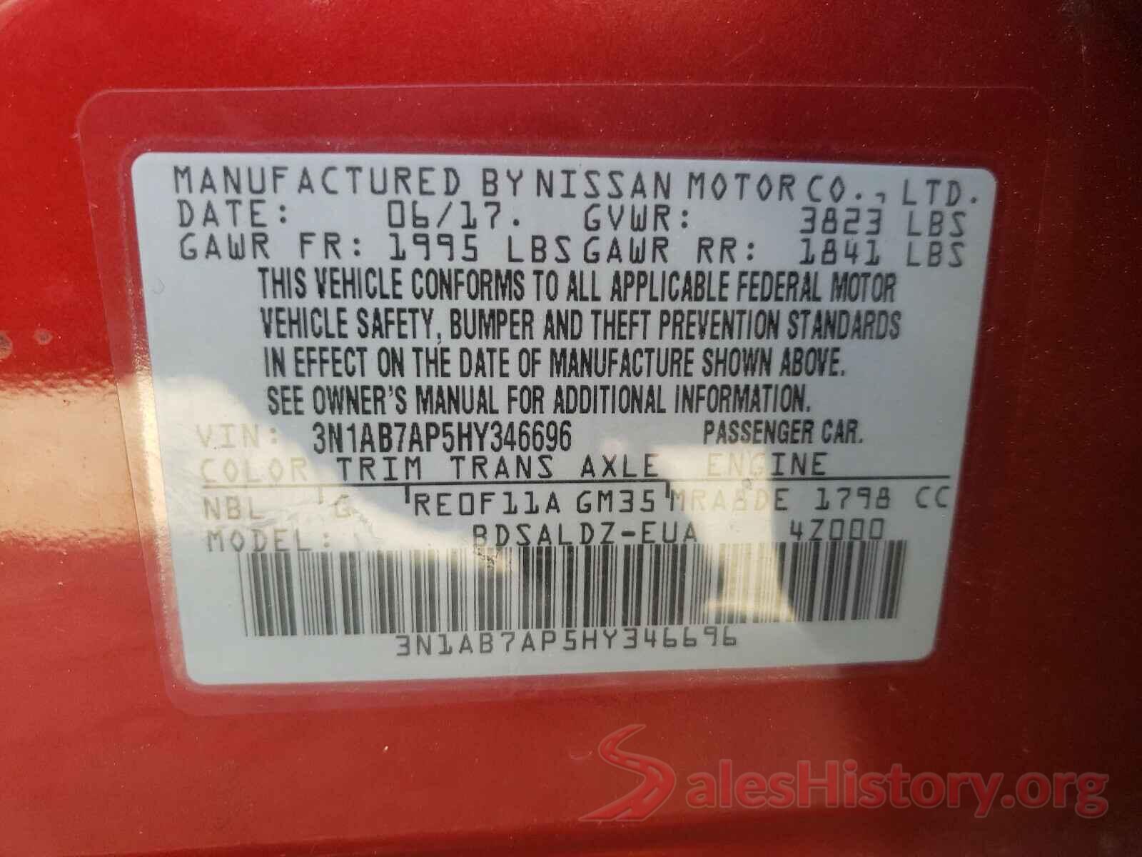 3N1AB7AP5HY346696 2017 NISSAN SENTRA